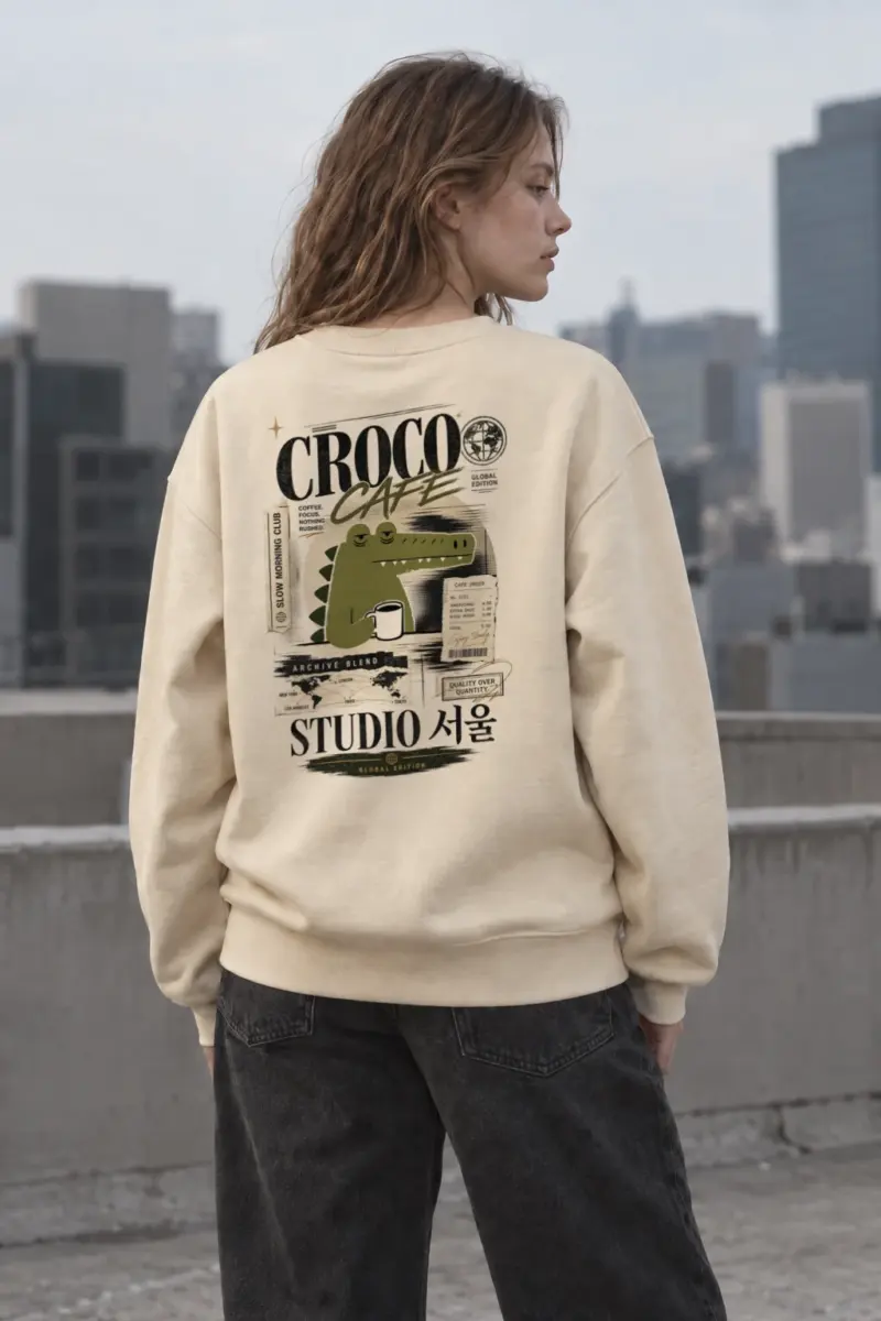 "Slow Morning Croco" Unisex Sponge Fleece Crewneck Sweatshirt | Bella + Canvas 3901