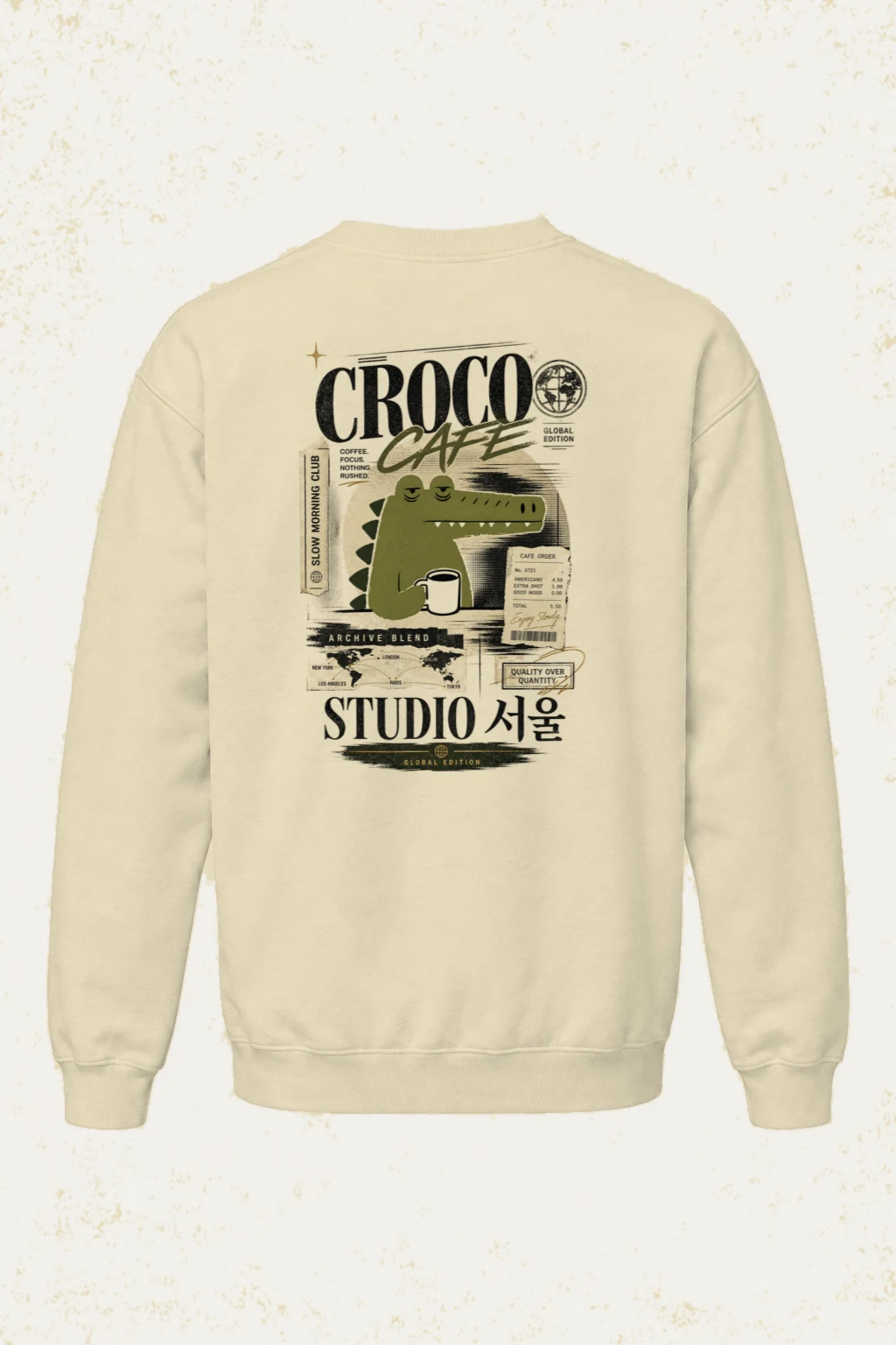 "Slow Morning Croco" Unisex Sponge Fleece Crewneck Sweatshirt | Bella + Canvas 3901