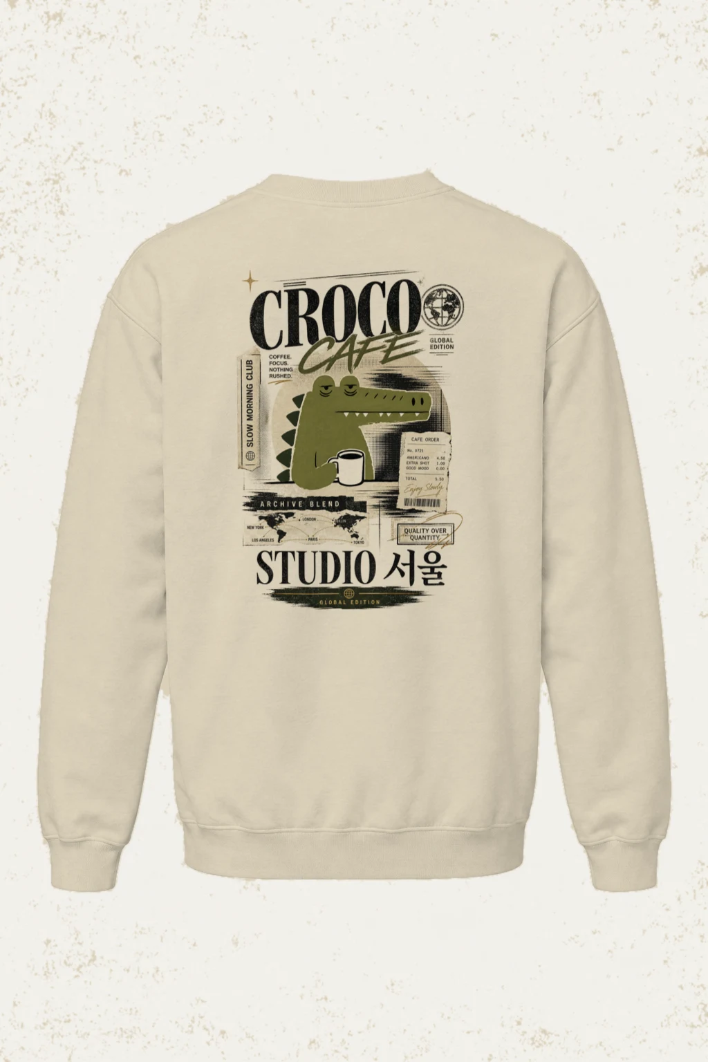 "Slow Morning Croco" Unisex Sponge Fleece Crewneck Sweatshirt | Bella + Canvas 3901