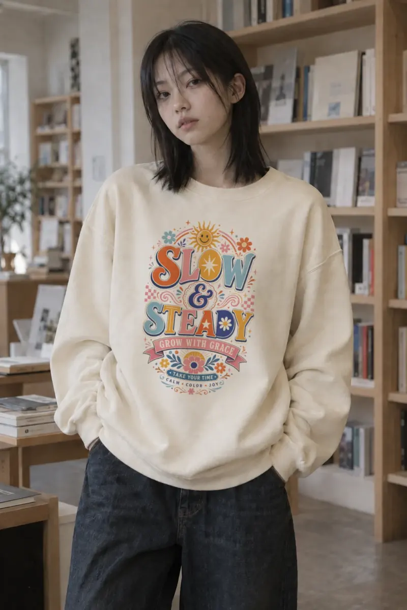 “Slow & Steady” Unisex Sponge Fleece Crewneck Sweatshirt | Bella + Canvas 3901