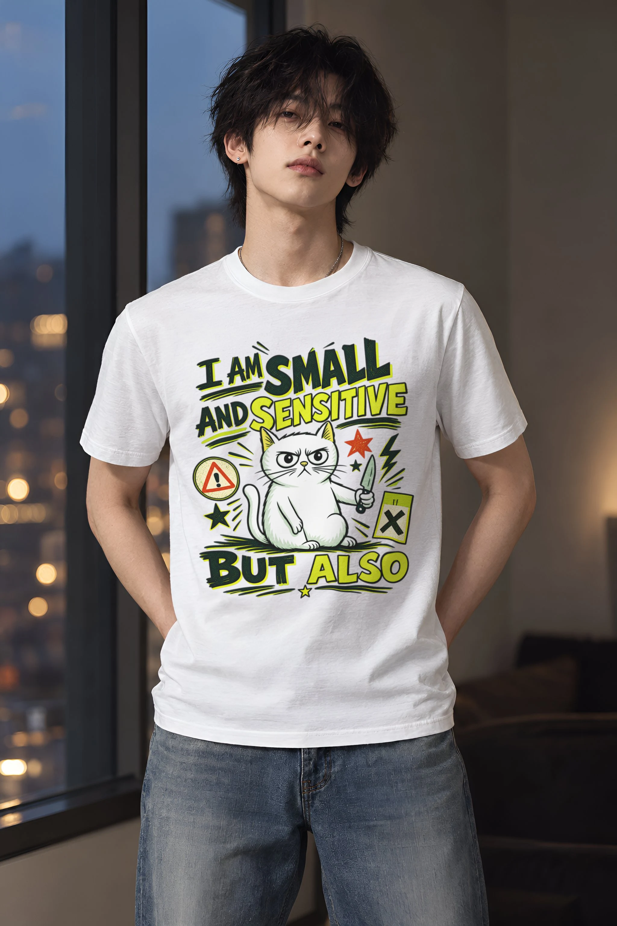 "Small And Sensitive" Heavyweight Unisex Crewneck T-shirt