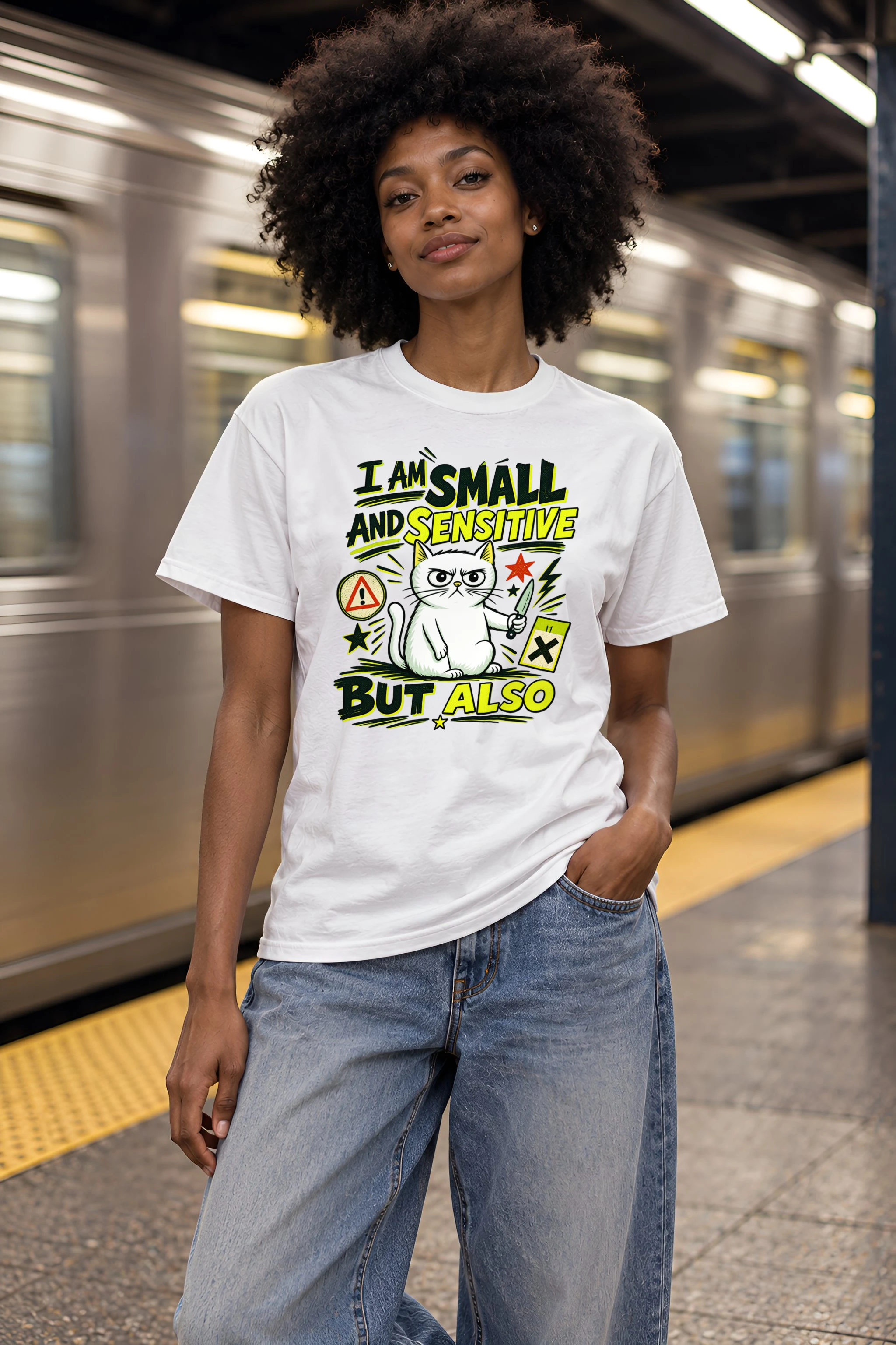 "Small And Sensitive" Heavyweight Unisex Crewneck T-shirt