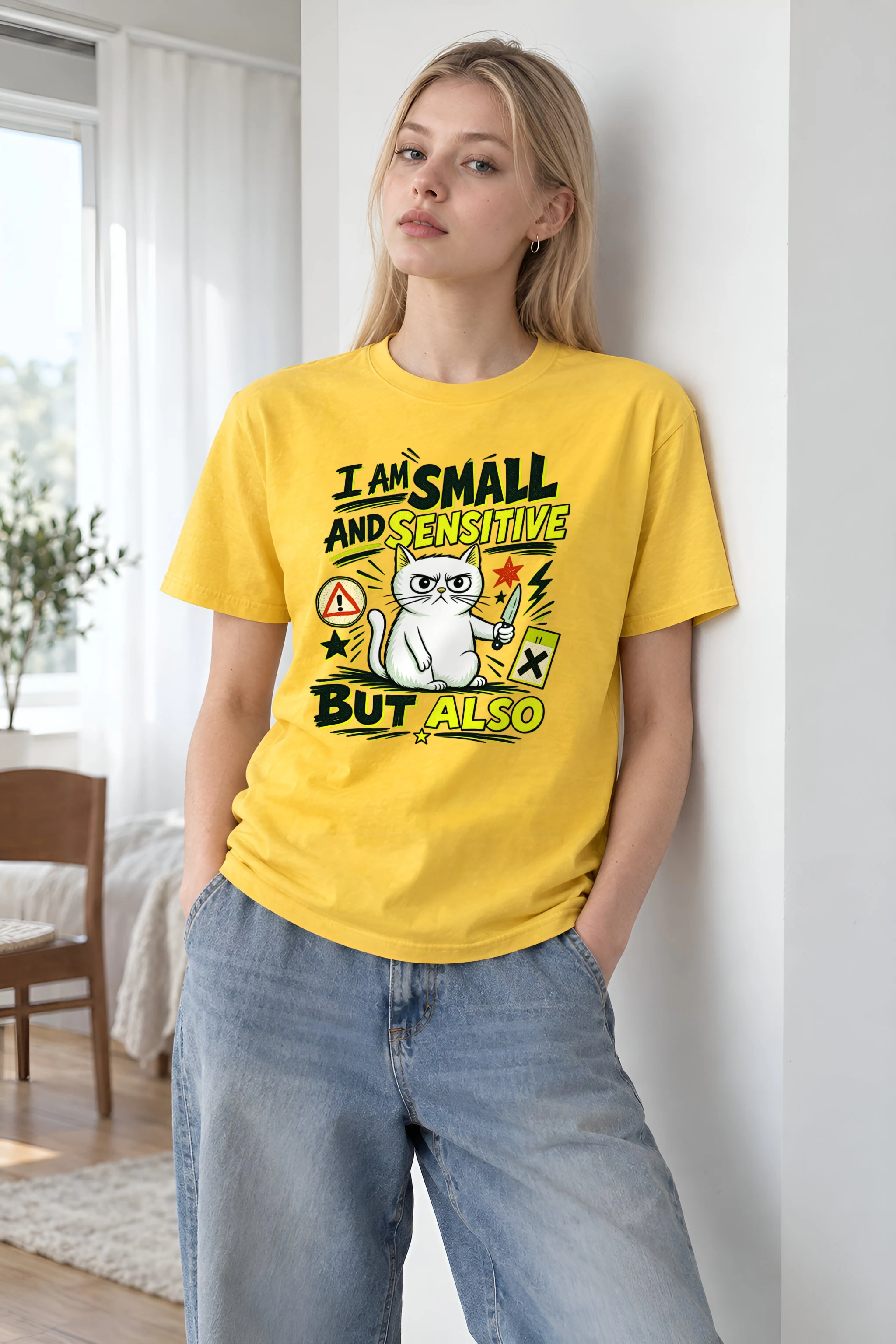 "Small And Sensitive" Heavyweight Unisex Crewneck T-shirt