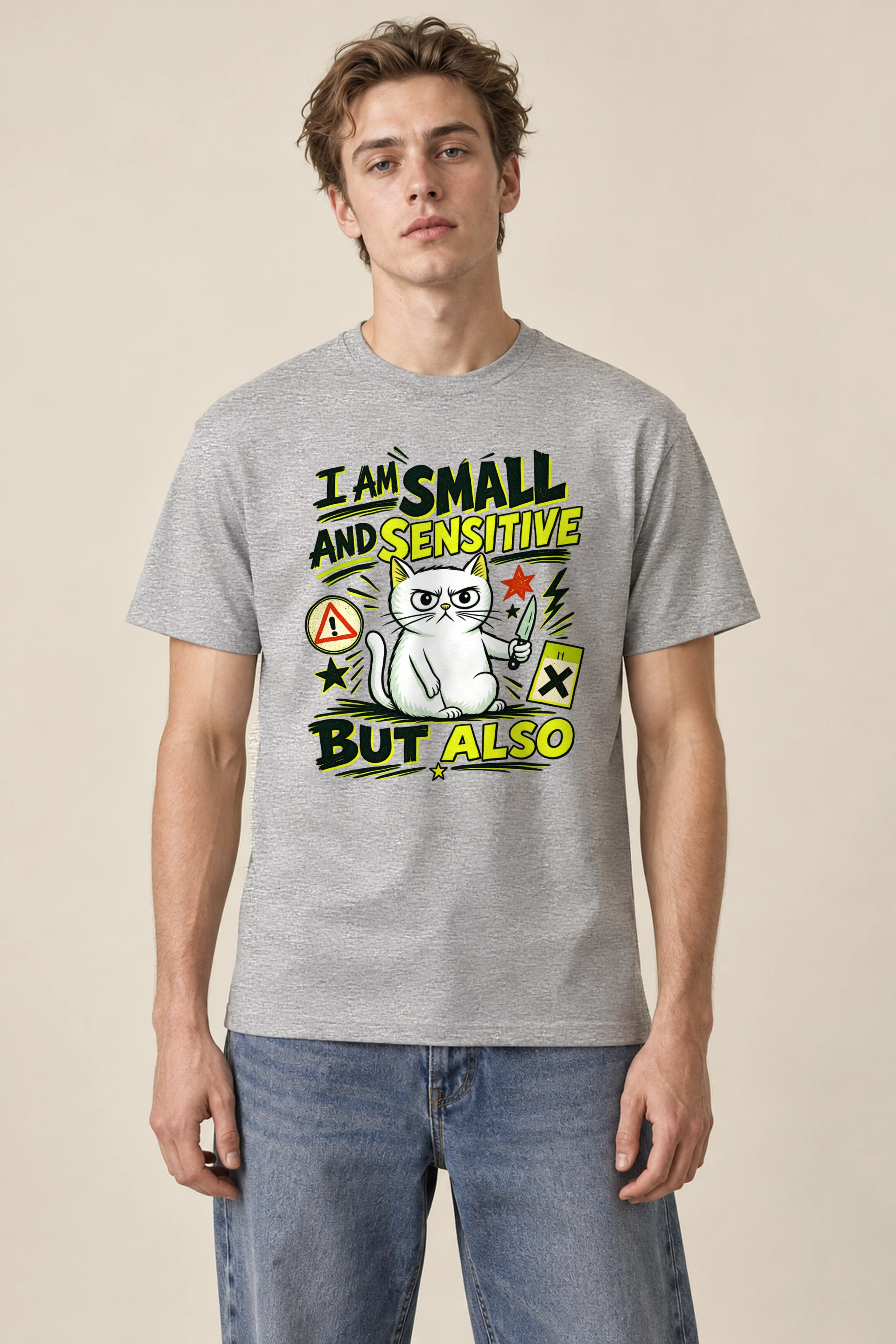 "Small And Sensitive" Heavyweight Unisex Crewneck T-shirt