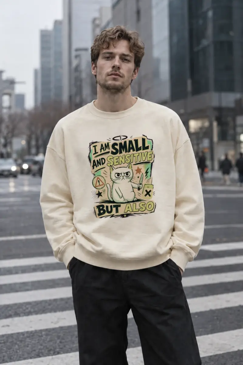 "Small And Sensitive" Unisex Sponge Fleece Crewneck Sweatshirt | Bella + Canvas 3901
