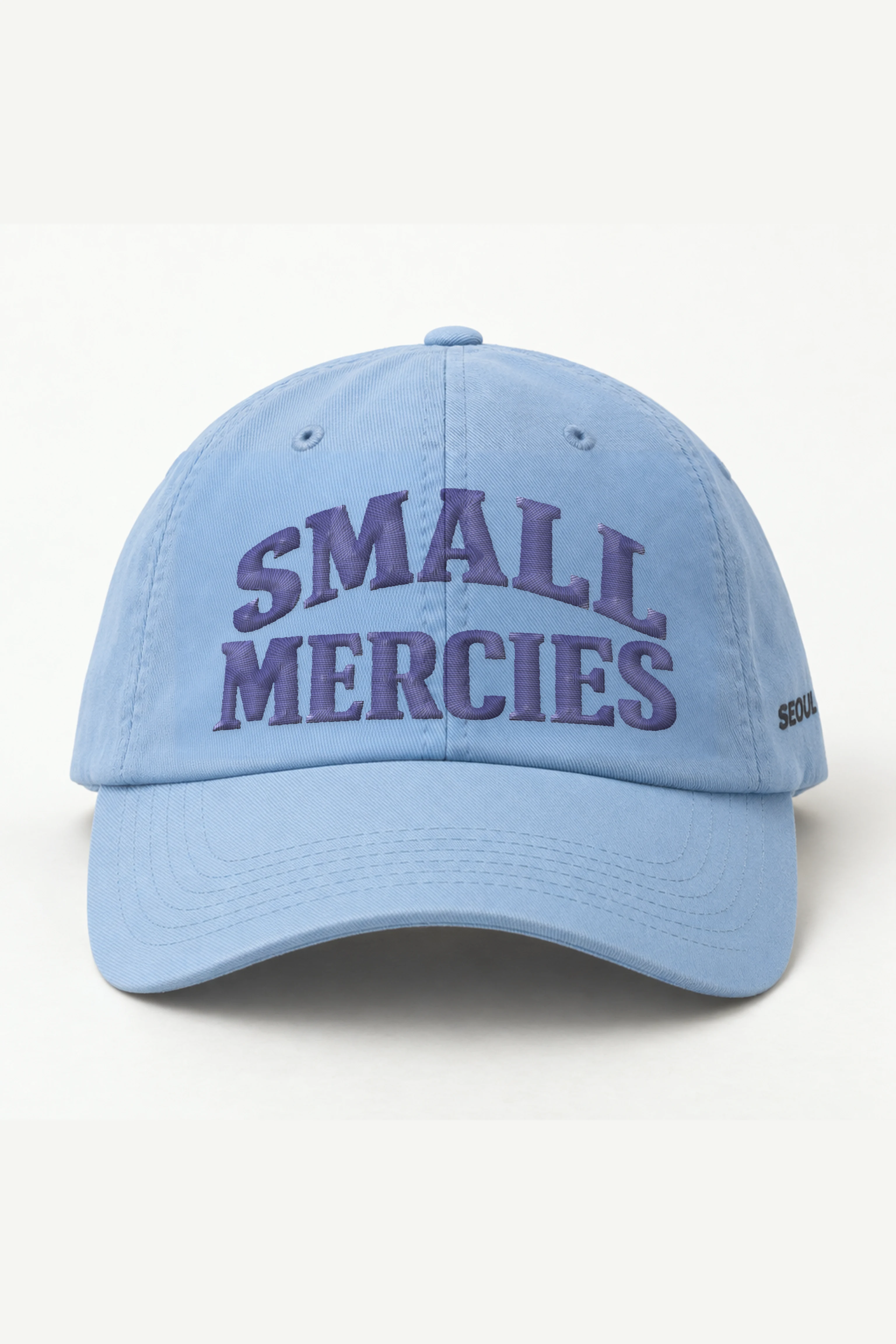 "Small Mercies" Classic Dad Hat · Embroidered — light-blue/cap-front