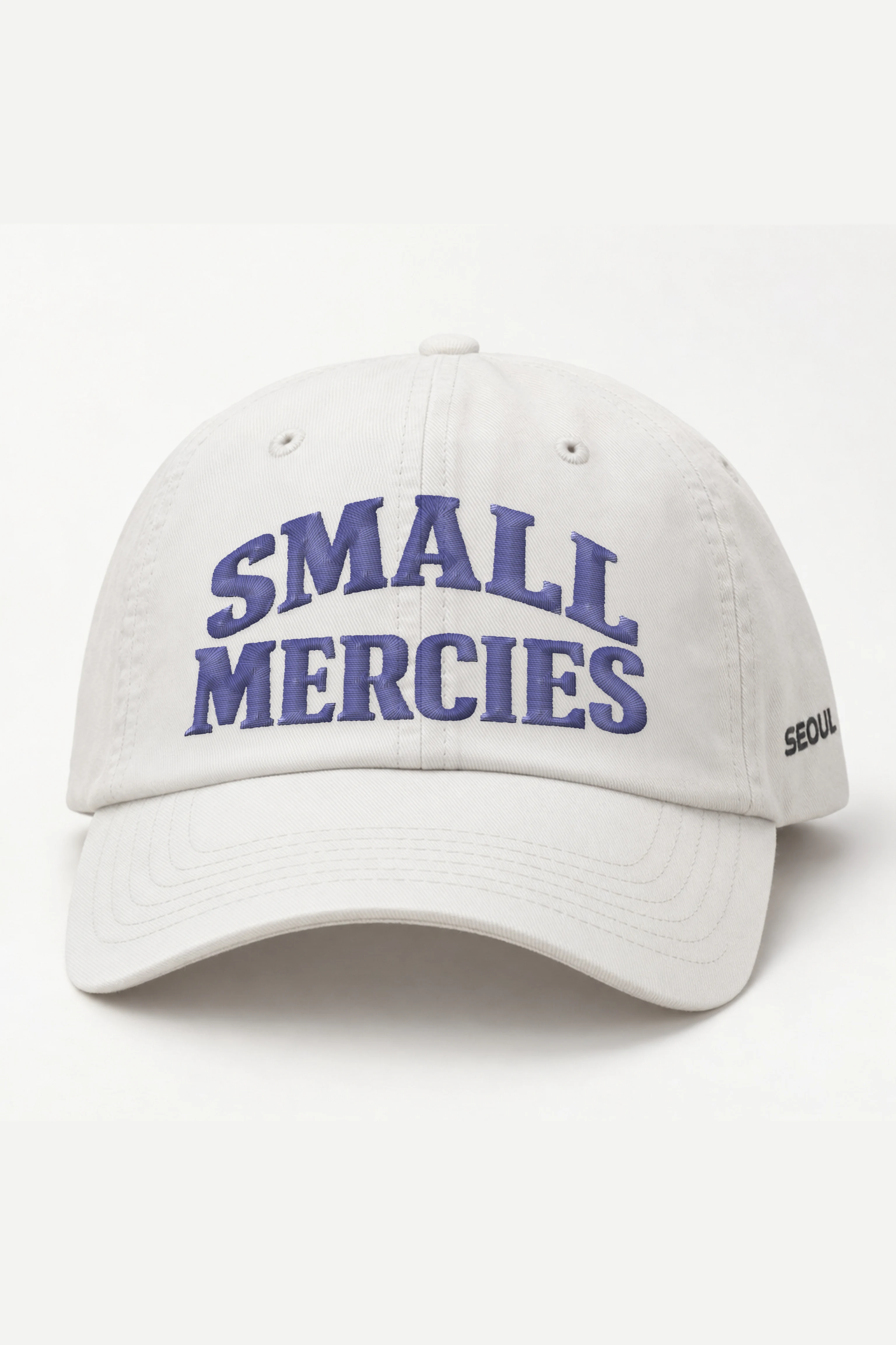 "Small Mercies" Classic Dad Hat · Embroidered — white/cap-front