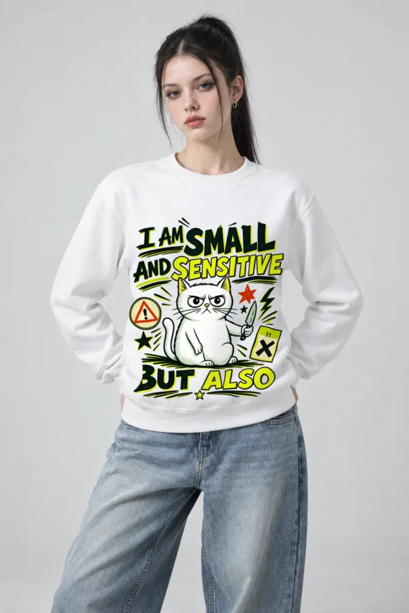 "Small Sensitive Cat" Heavy Blend Unisex Crewneck Sweatshirt