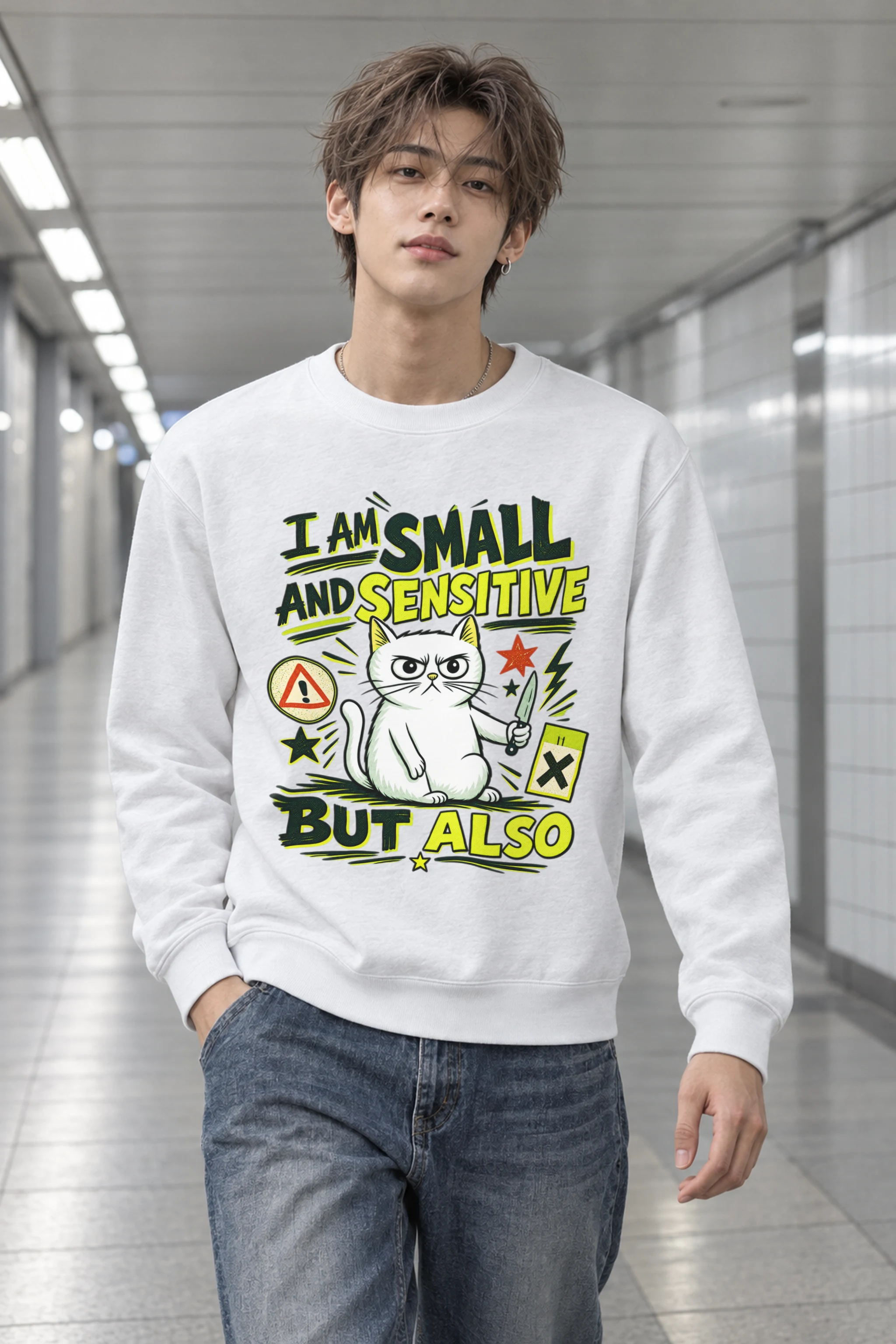 "Small Sensitive Cat" Heavy Blend Unisex Crewneck Sweatshirt