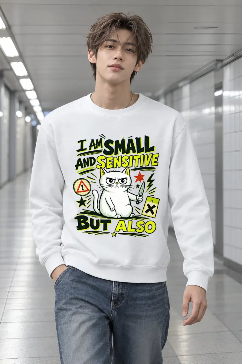 "Small Sensitive Cat" Heavy Blend Unisex Crewneck Sweatshirt