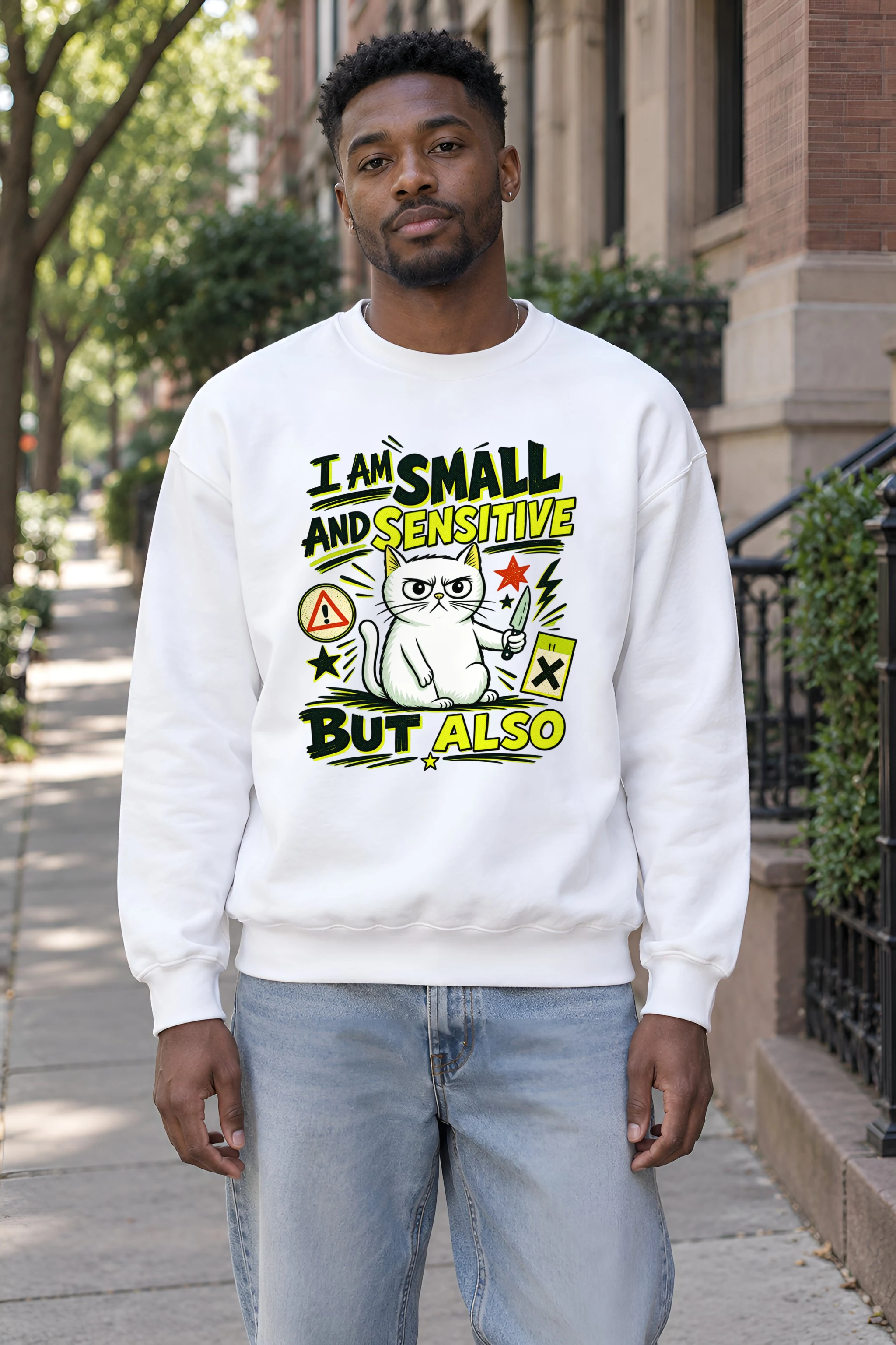 "Small Sensitive Cat" 1 Crewneck Sweatshirt