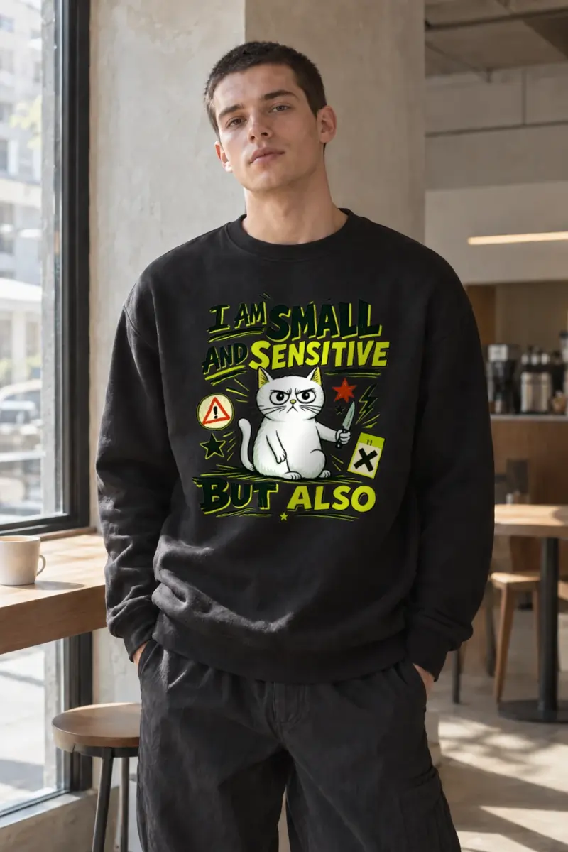 "Small Sensitive Cat" Heavy Blend Unisex Crewneck Sweatshirt | Gildan 18000