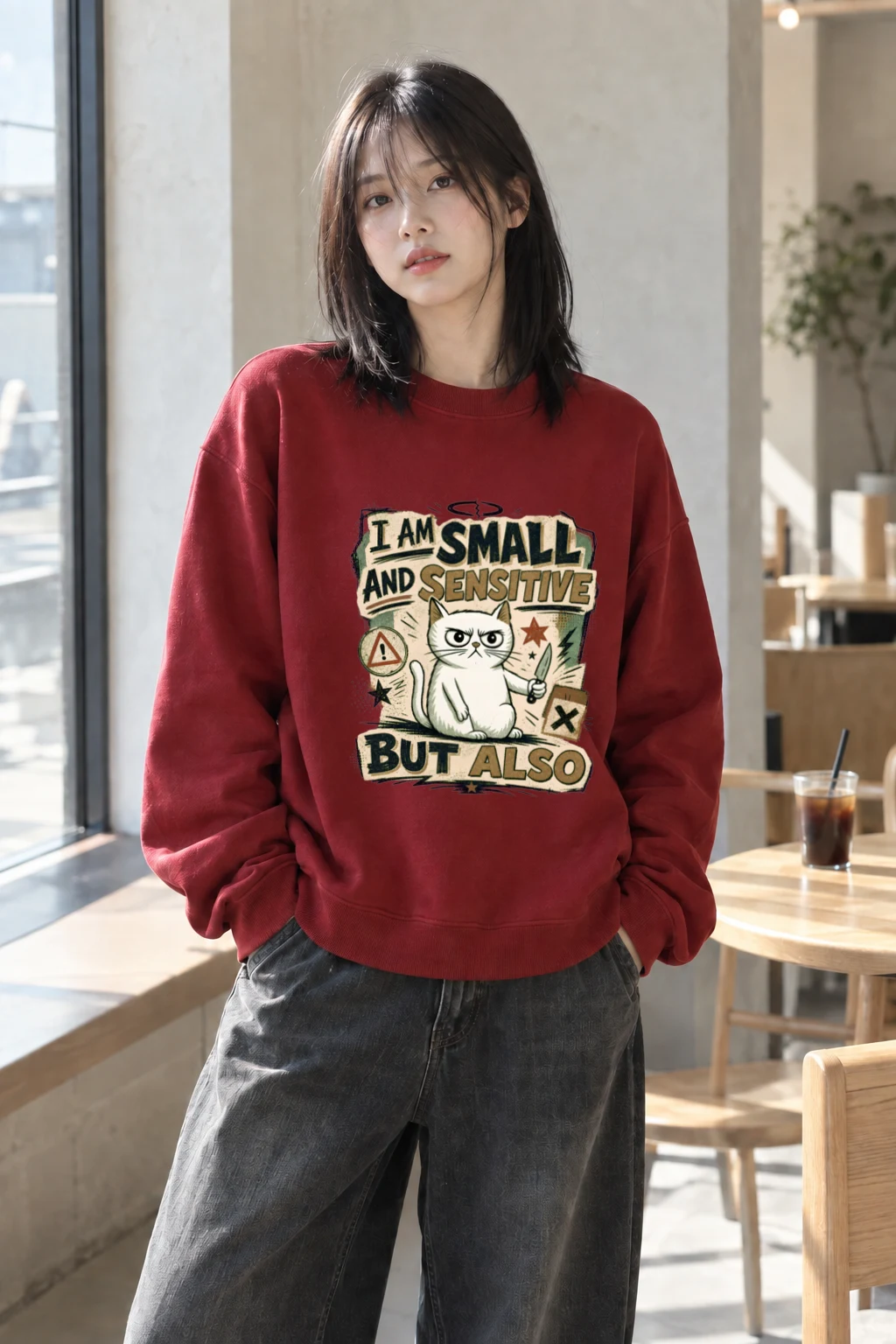 "Small Sensitive Cat" Heavy Blend Unisex Crewneck Sweatshirt | Gildan 18000