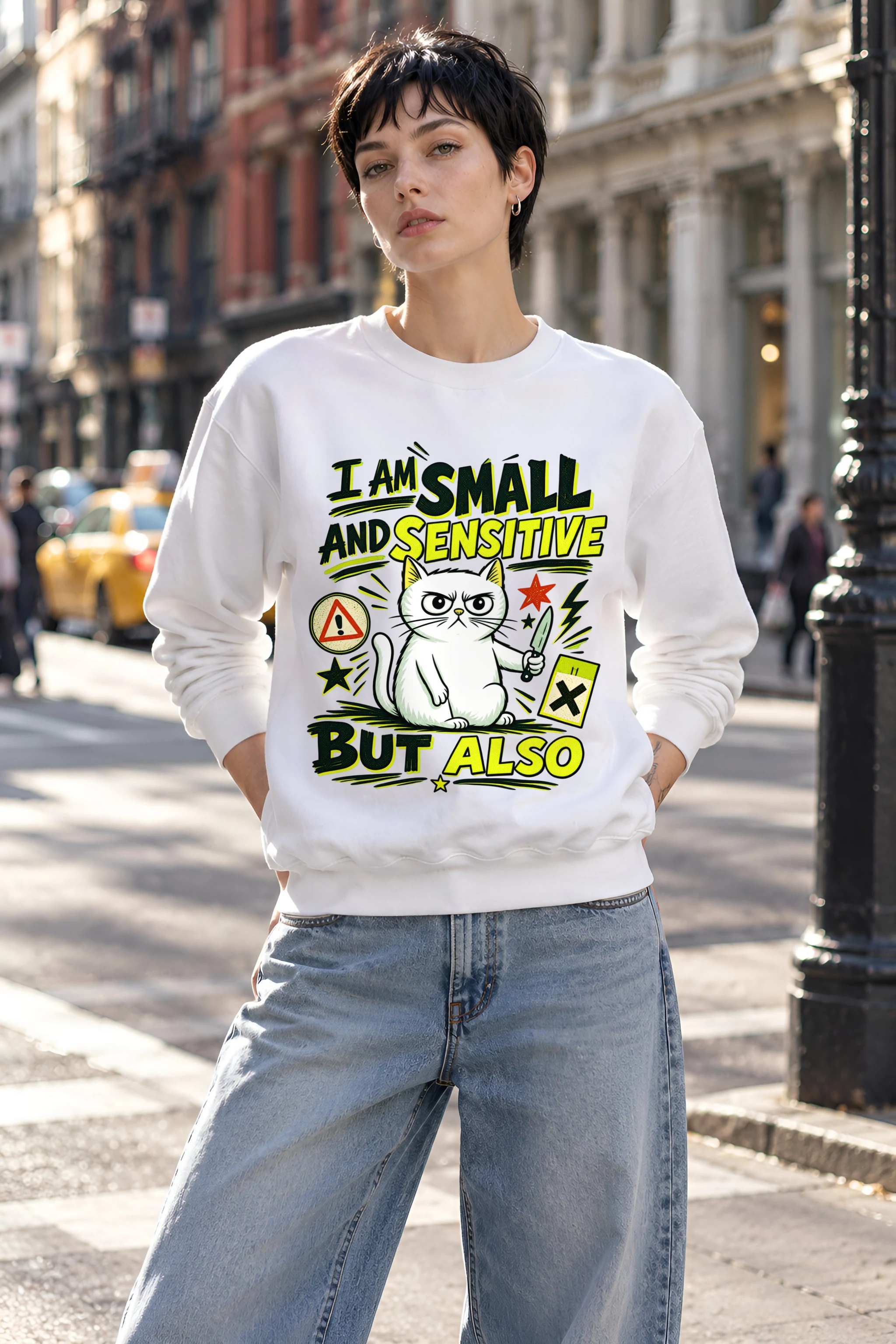 "Small Sensitive Cat" 1 Crewneck Sweatshirt