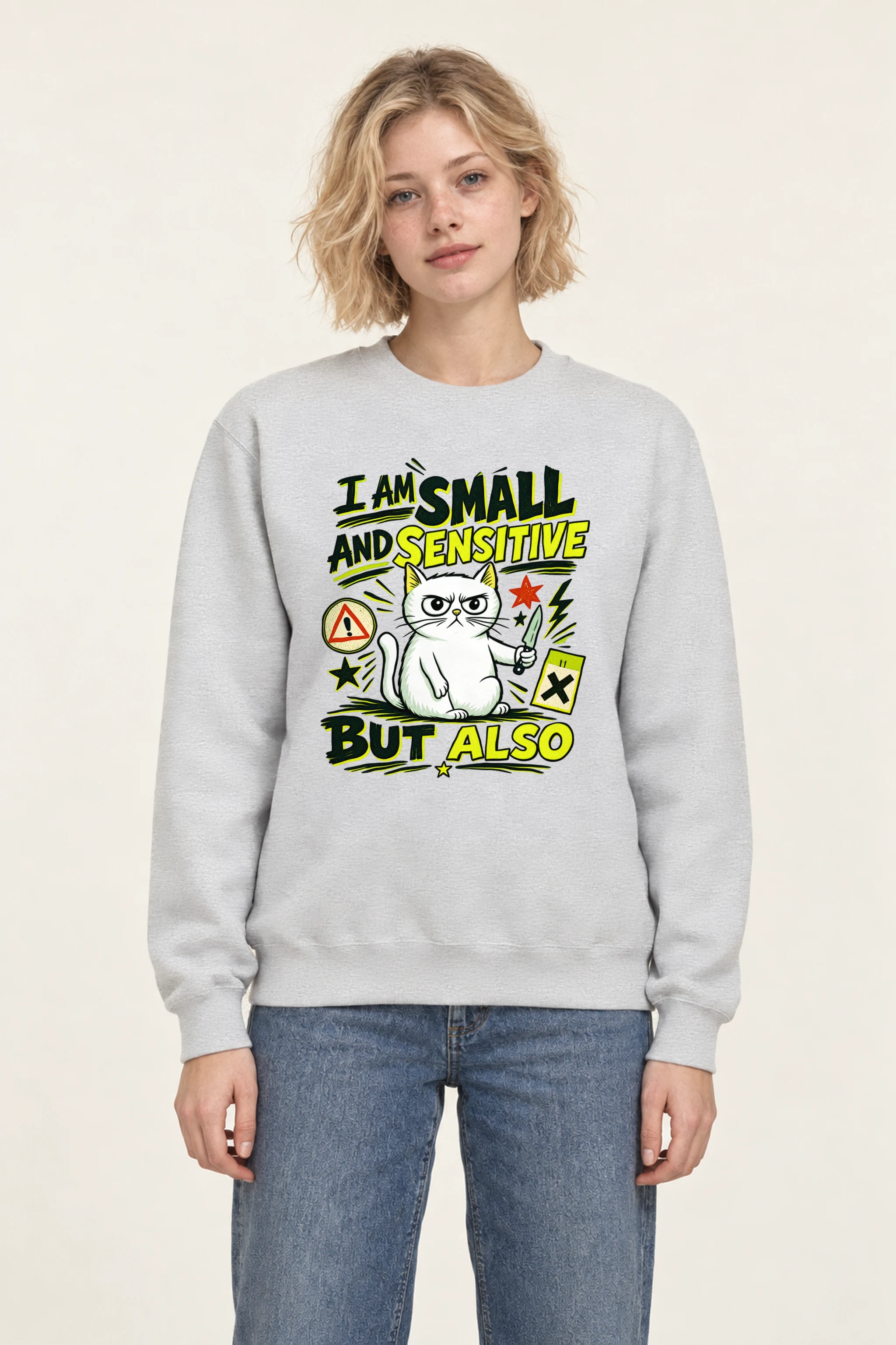 "Small Sensitive Cat" 1 Crewneck Sweatshirt