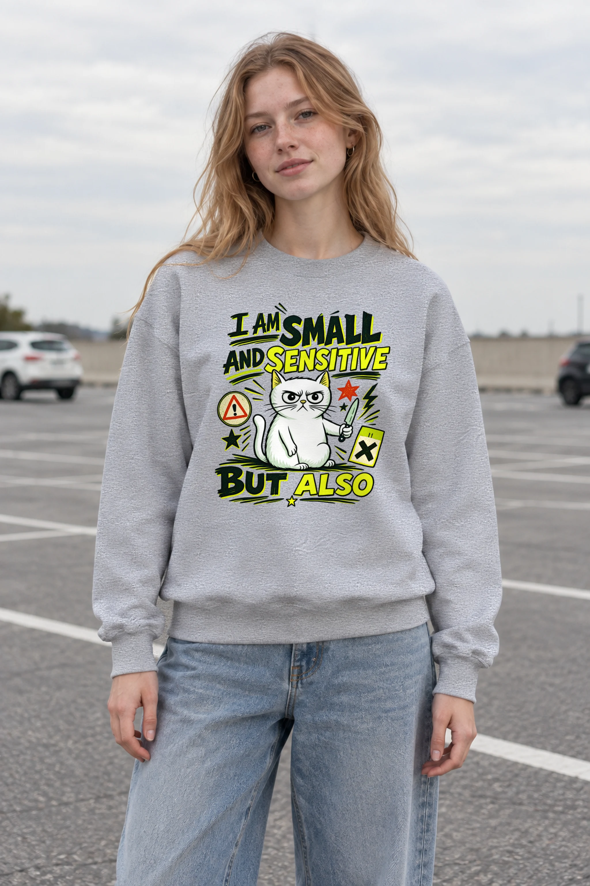 "Small Sensitive Cat" 1 Crewneck Sweatshirt
