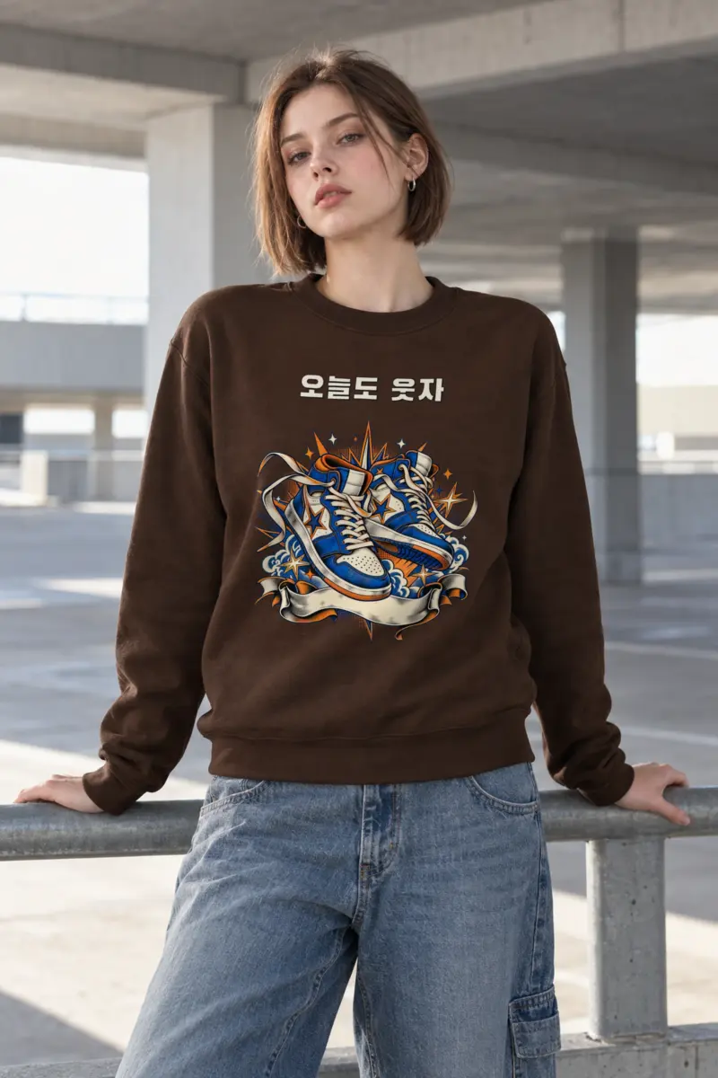 "Smiley Patch High-Tops" Heavy Blend Unisex Crewneck Sweatshirt