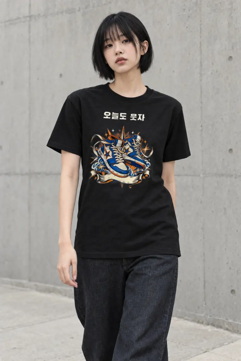 "Smiley Patch High-Tops" Heavyweight Unisex Crewneck T-shirt | Gildan 5000