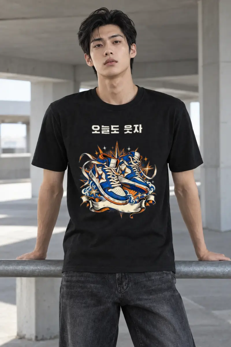 "Smiley Patch High-Tops" Heavyweight Unisex Crewneck T-shirt