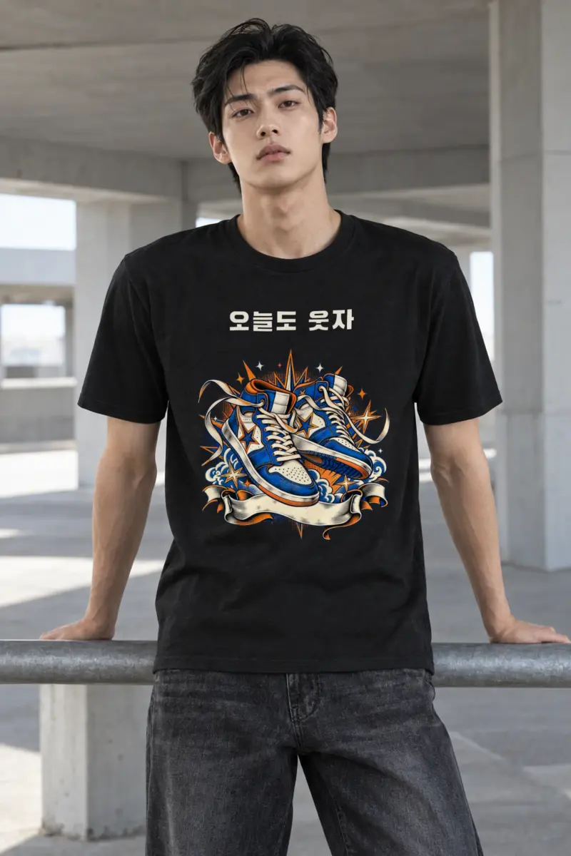 "Smiley Patch High-Tops" Heavyweight Unisex Crewneck T-shirt