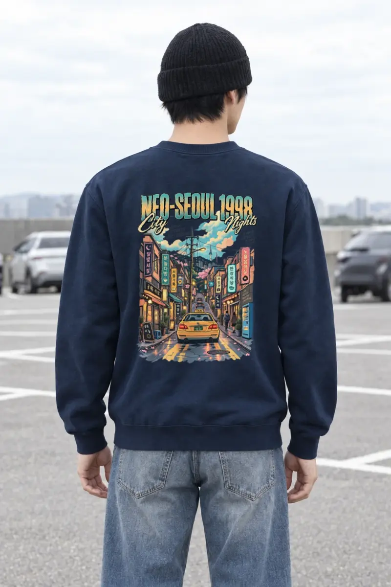 "Neo-Seoul City Nights" Heavy Blend Unisex Crewneck Sweatshirt