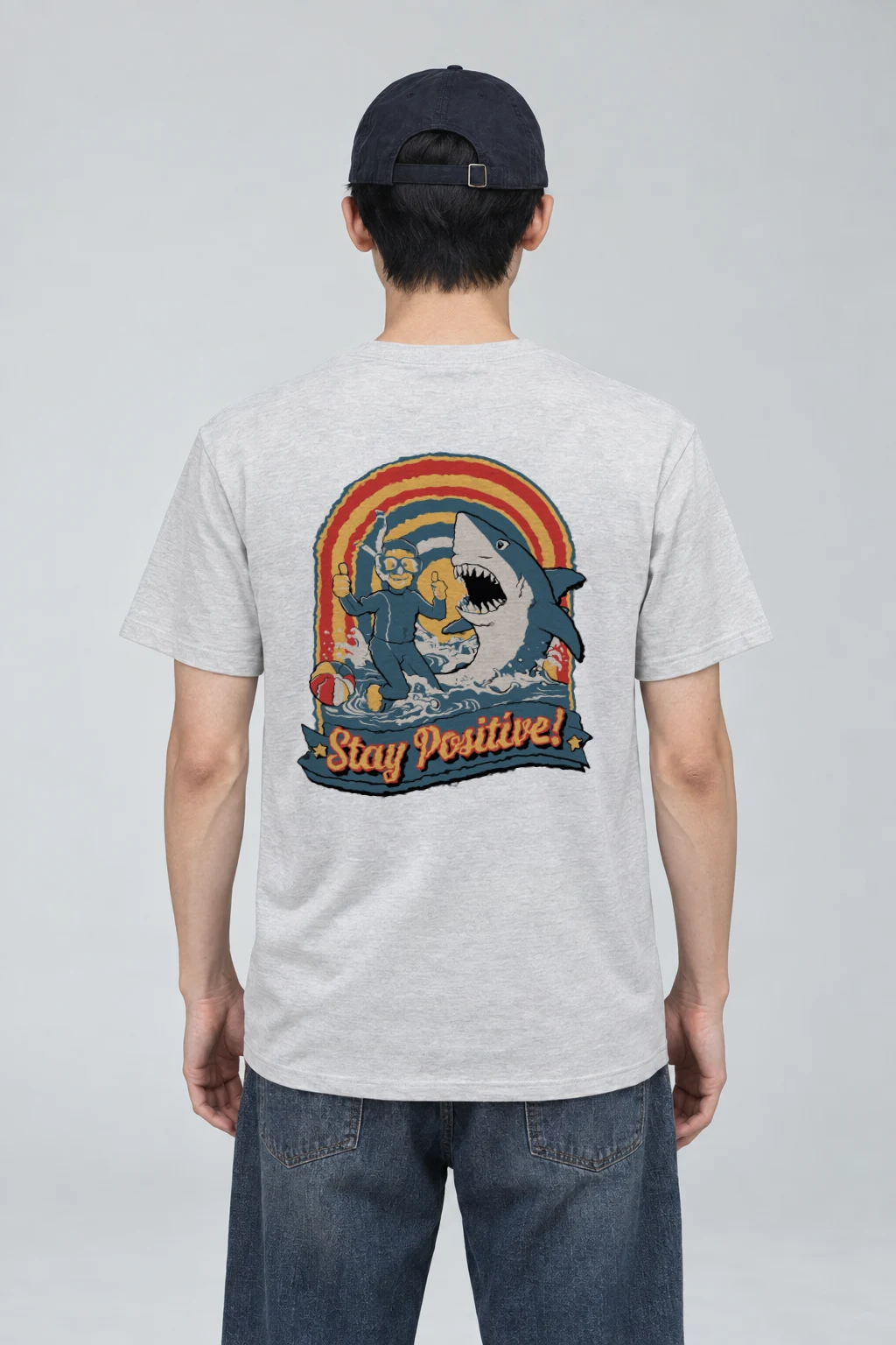 "Snorkeler And Shark" Heavyweight Unisex Crewneck T-shirt | Gildan 5000