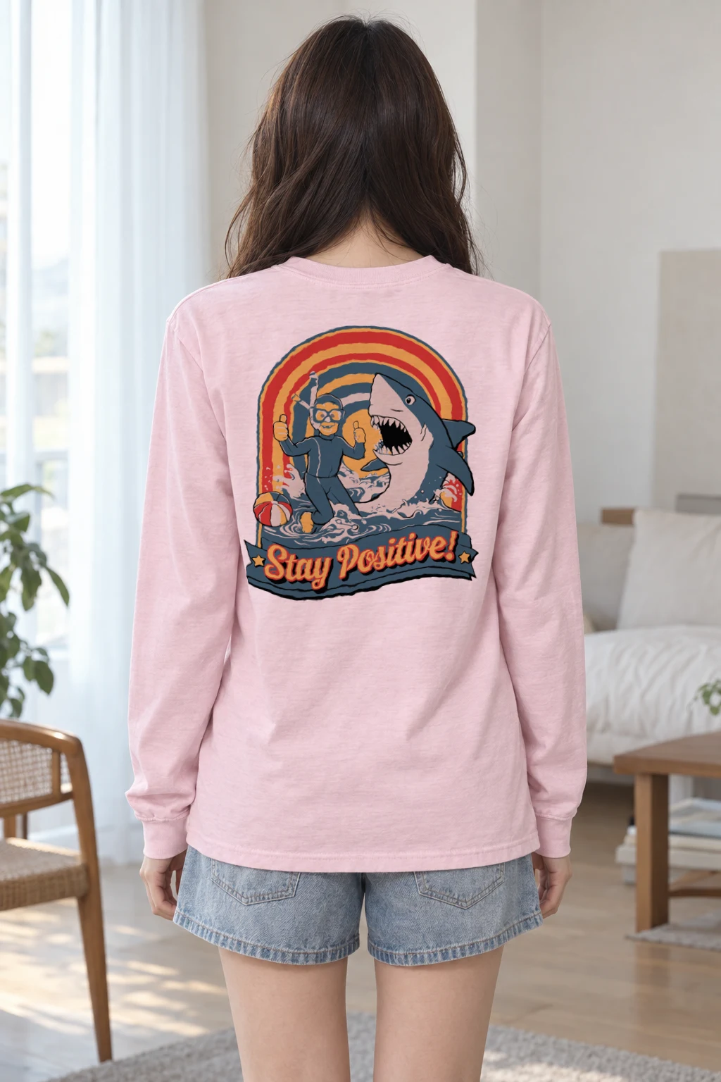 "Snorkeler And Shark" Unisex Longsleeve T-shirt | Gildan 2400