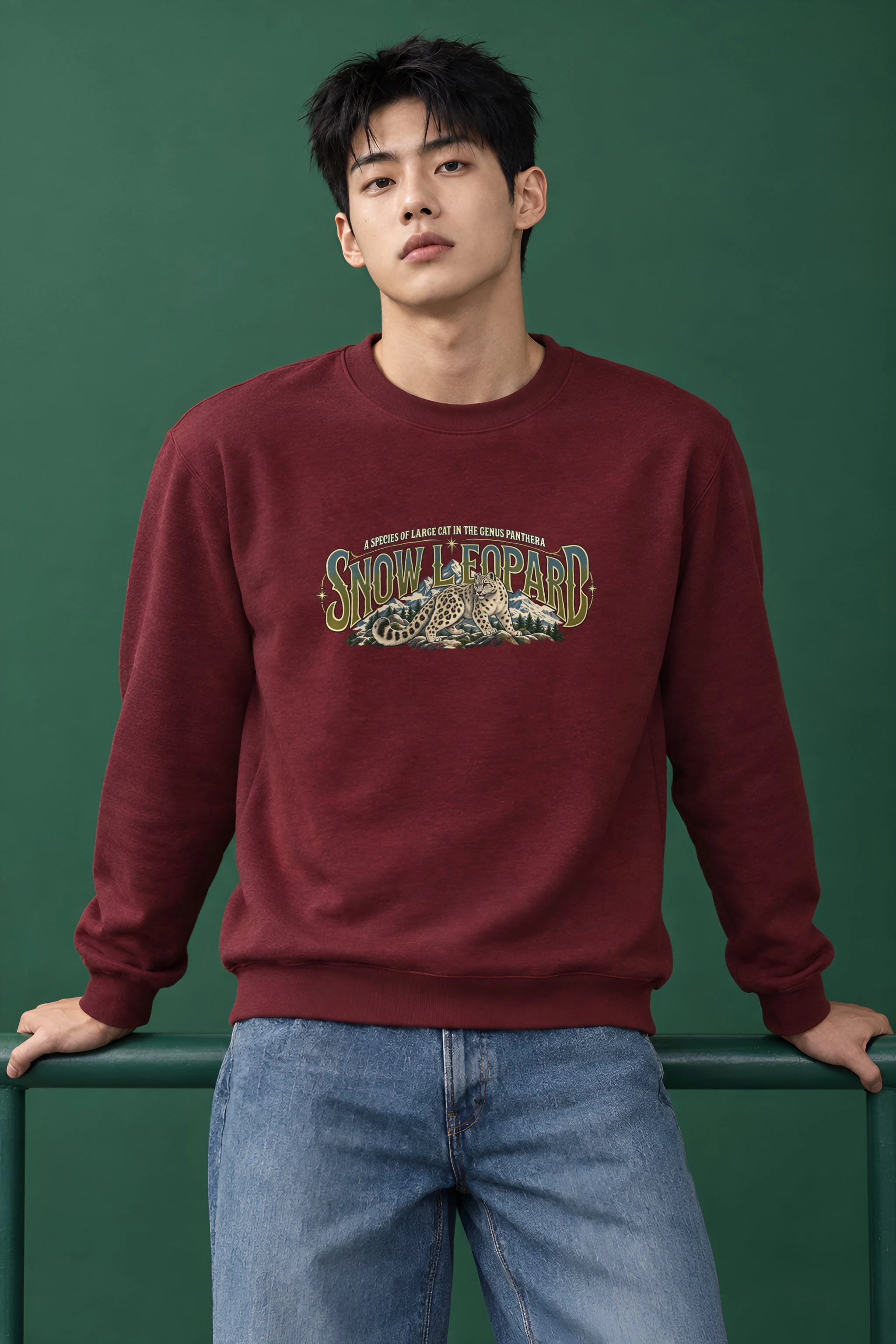 "Snow Leopard Study" Heavy Blend Unisex Crewneck Sweatshirt