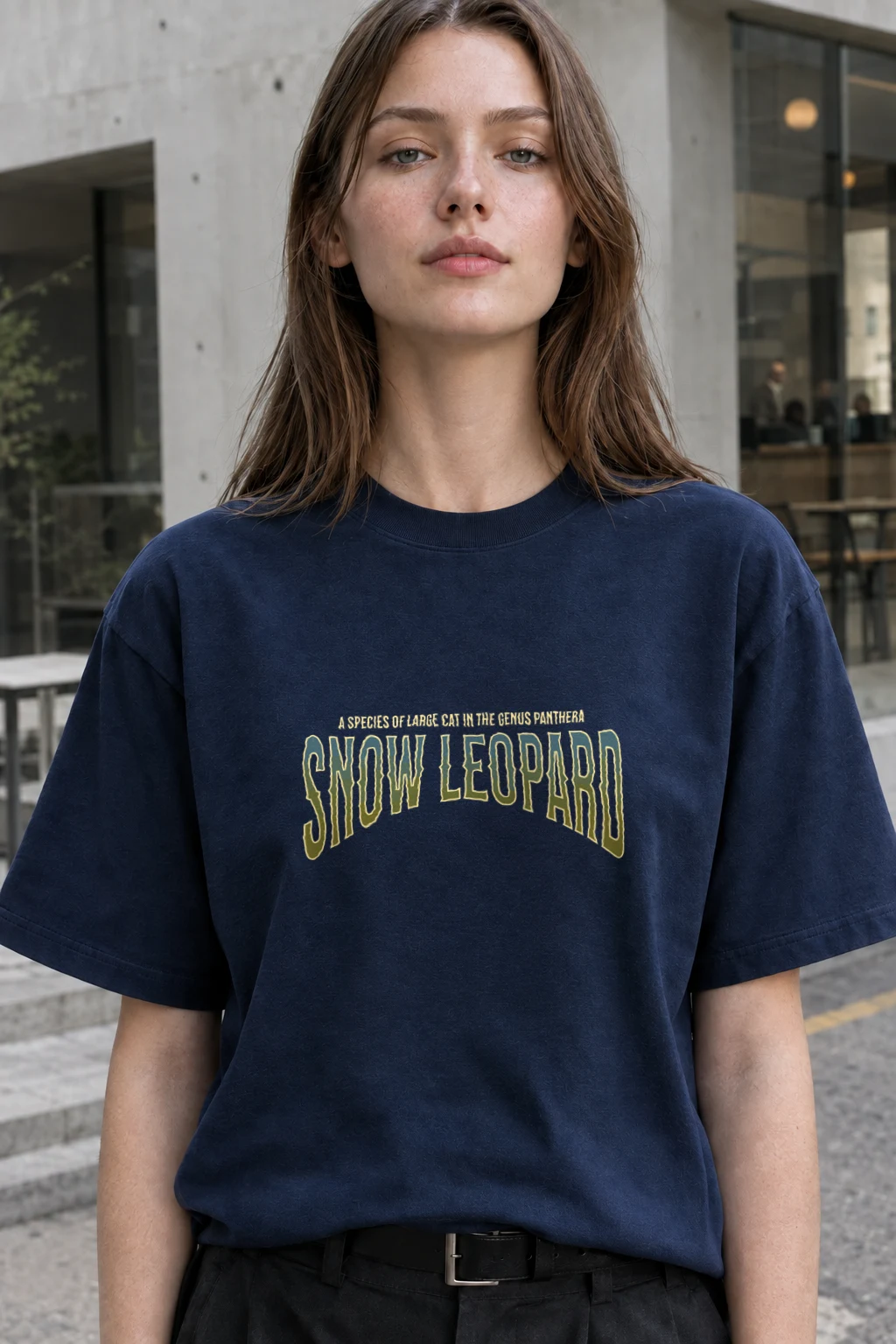 "Snow Leopard Typography" Heavyweight Unisex Crewneck T-shirt | Gildan 5000