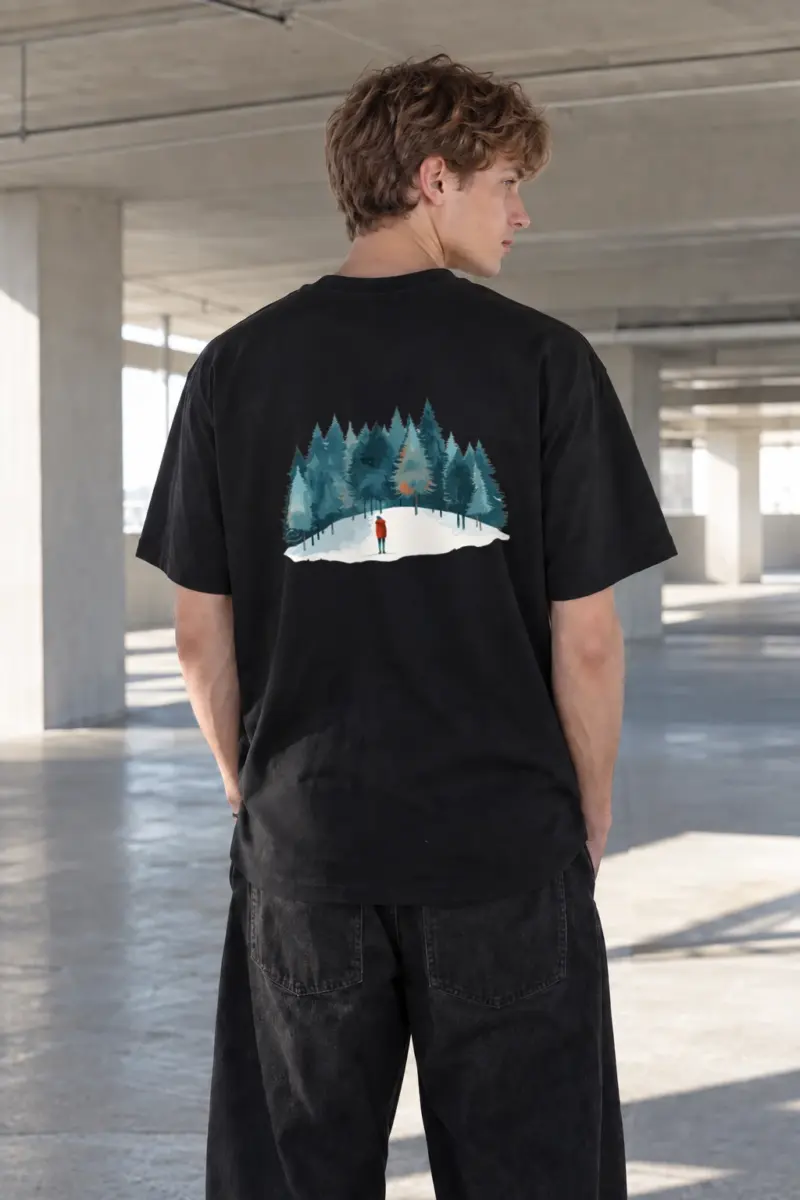 "Snowy Pine Path" Heavyweight Unisex Crewneck T-shirt | Gildan 5000