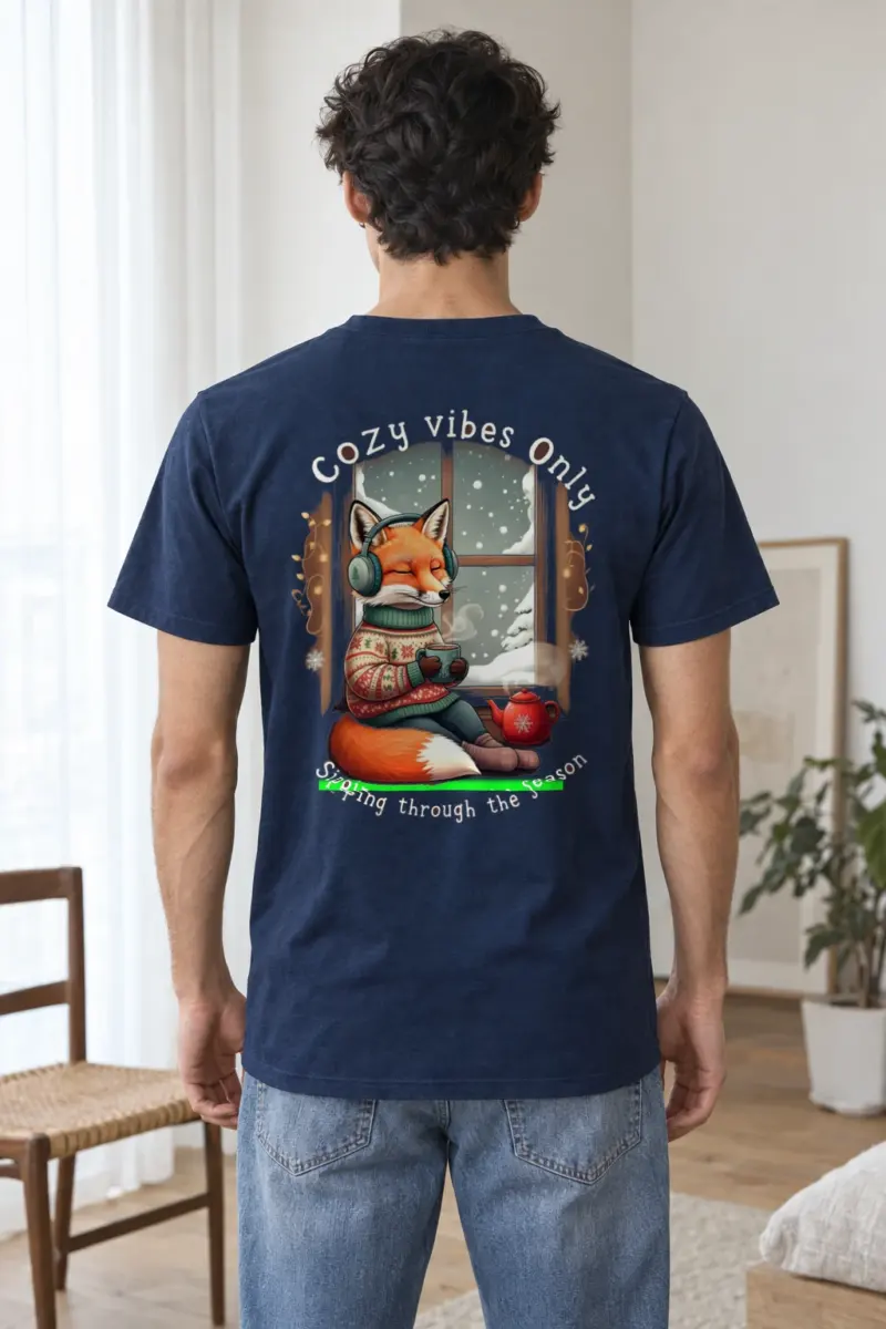 "Snowy Window Fox" Heavyweight Unisex Crewneck T-shirt | Gildan 5000