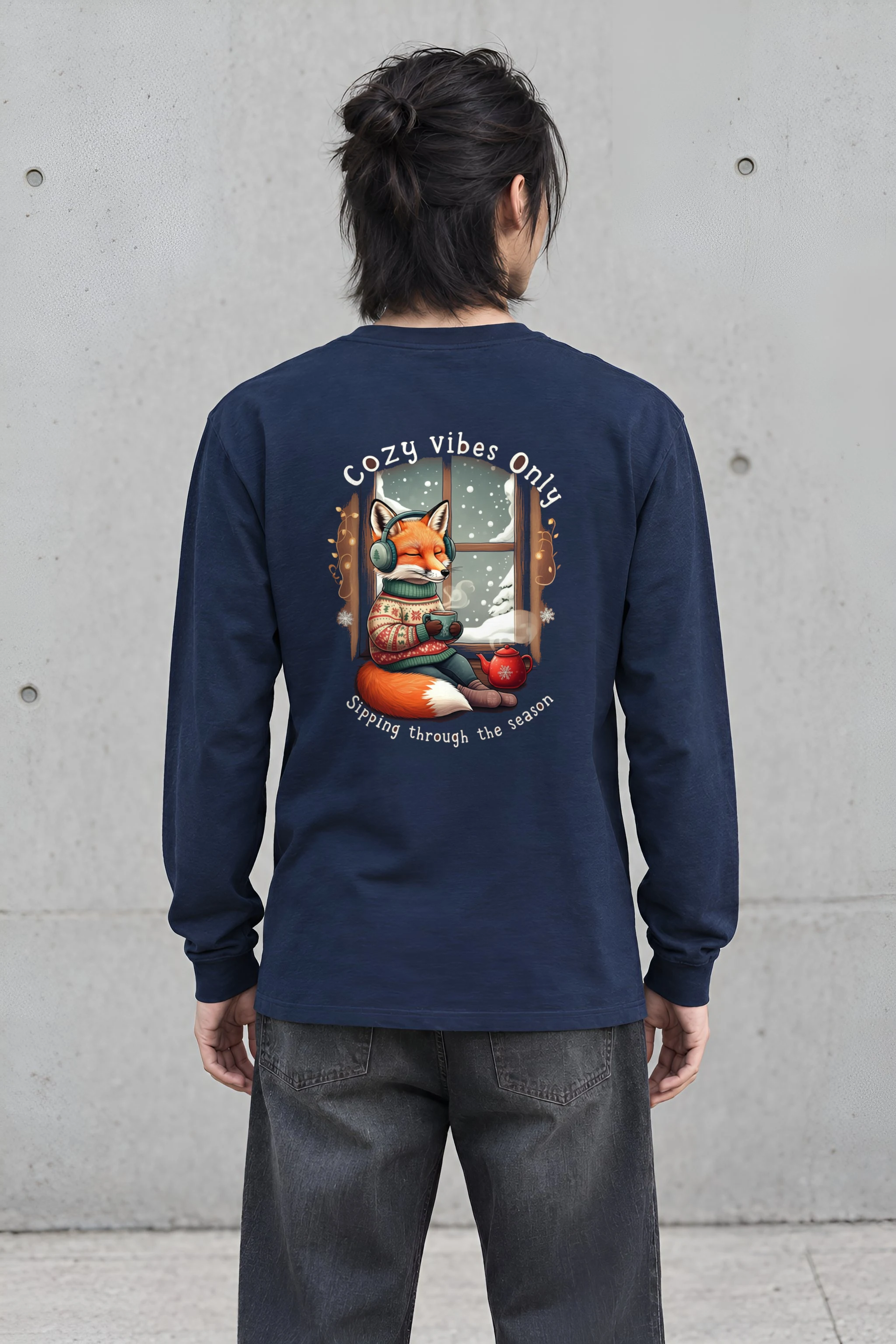 "Snowy Window Fox" Unisex Longsleeve T-shirt