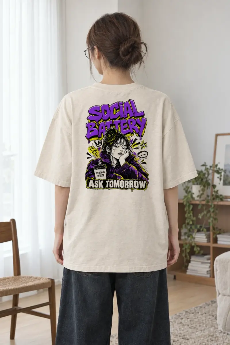 "Social Battery" Men's Oversized Heavyweight Crewneck T-Shirt | Shaka Wear SHMHSS