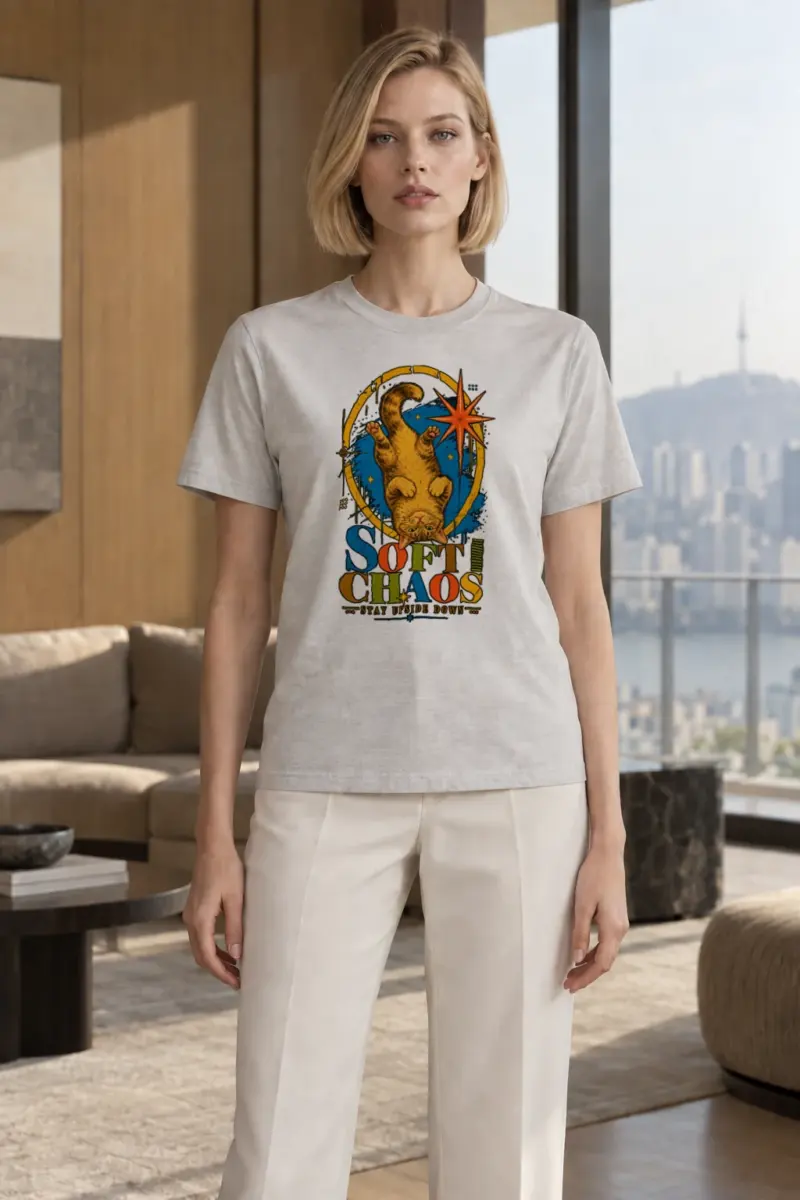 "Soft Chaos Cat" Heavyweight Unisex Crewneck T-shirt | Gildan 5000
