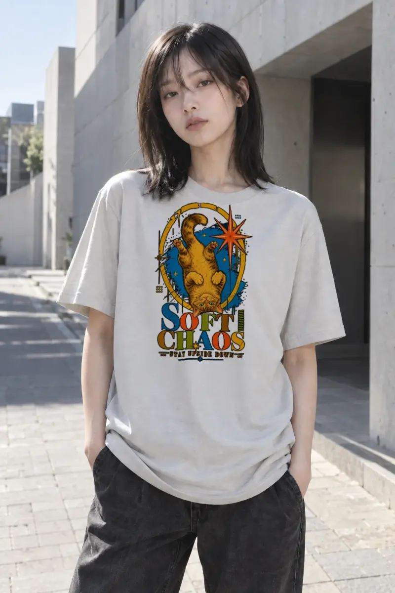 "Soft Chaos Cat" Heavyweight Unisex Crewneck T-shirt | Gildan 5000