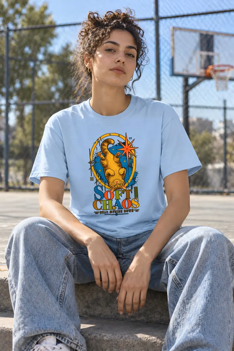 "Soft Chaos Cat" Heavyweight Unisex Crewneck T-shirt