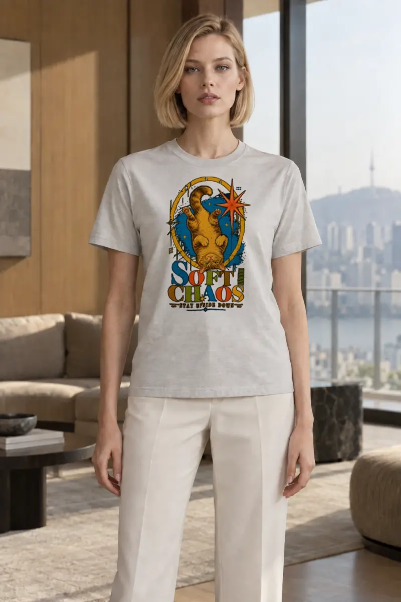 "Soft Chaos Cat" Heavyweight Unisex Crewneck T-shirt | Gildan 5000