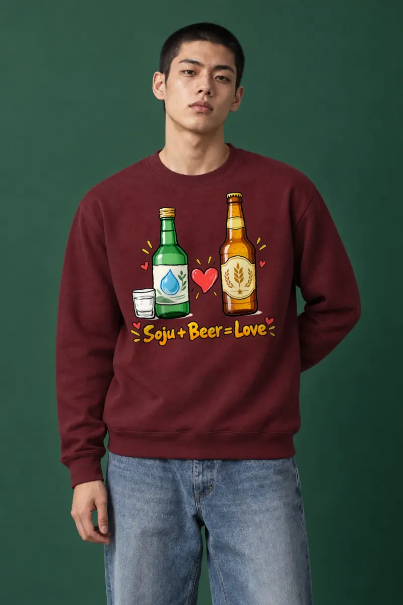"Soju + Beer = Love" Heavy Blend Unisex Crewneck Sweatshirt | Gildan 18000