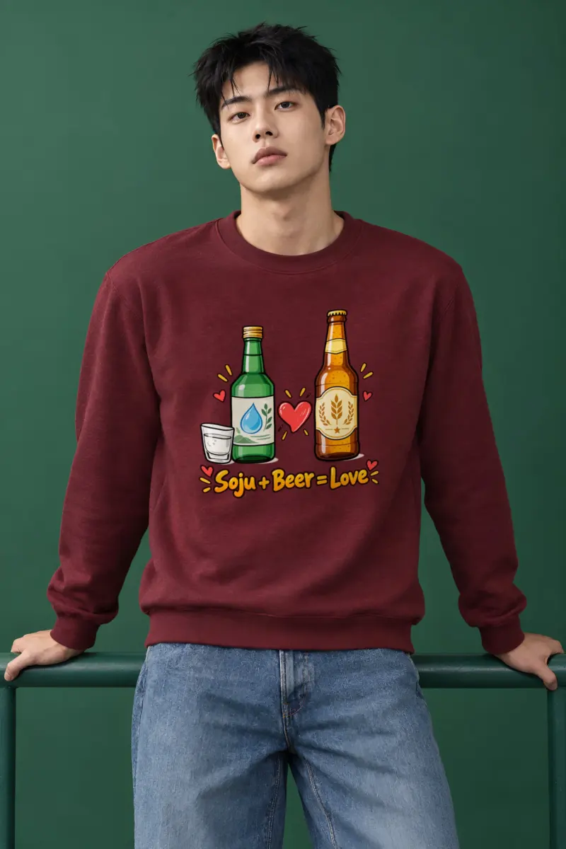 "Soju + Beer = Love" Heavy Blend Unisex Crewneck Sweatshirt