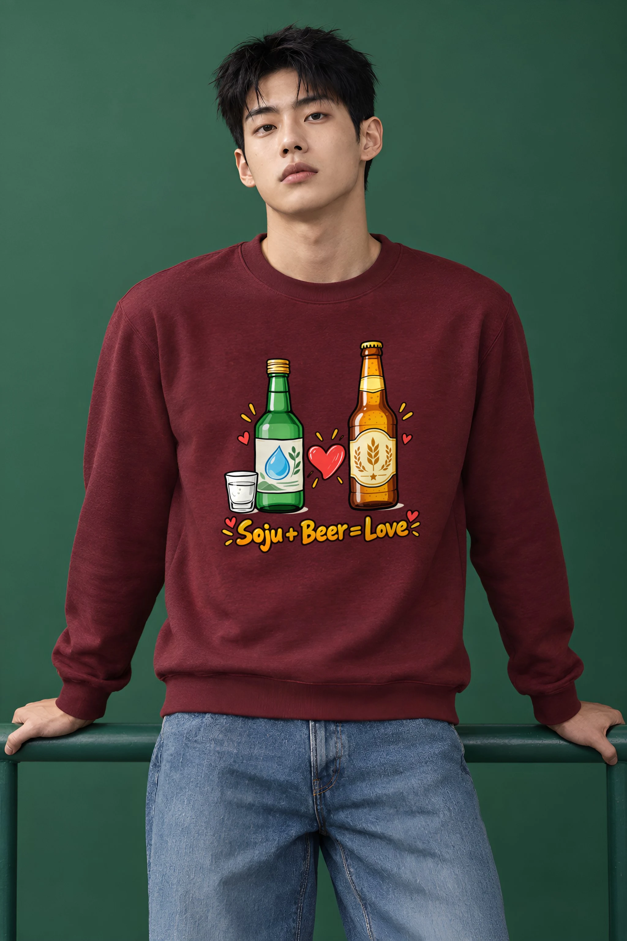 "Soju + Beer = Love" Heavy Blend Unisex Crewneck Sweatshirt