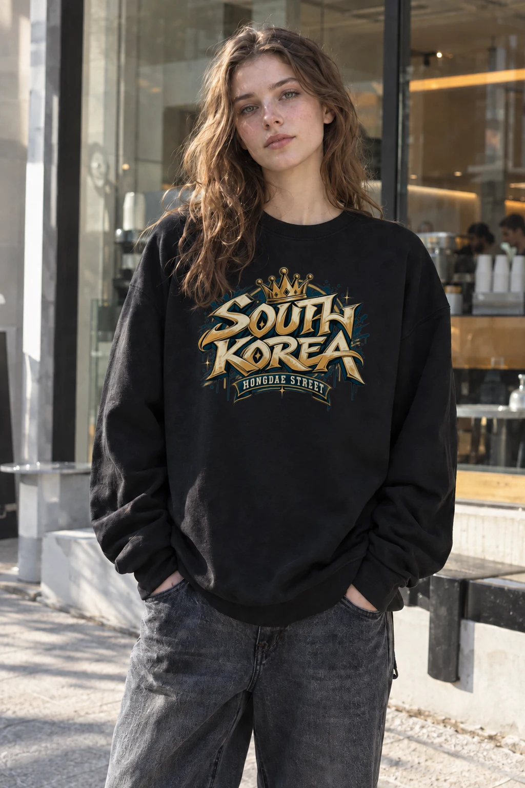 "South Korea Hongdae Street" Heavy Blend Unisex Crewneck Sweatshirt | Gildan 18000