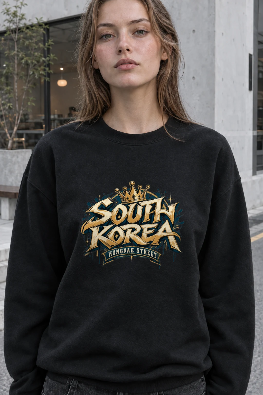 "South Korea Hongdae Street" Heavy Blend Unisex Crewneck Sweatshirt | Gildan 18000