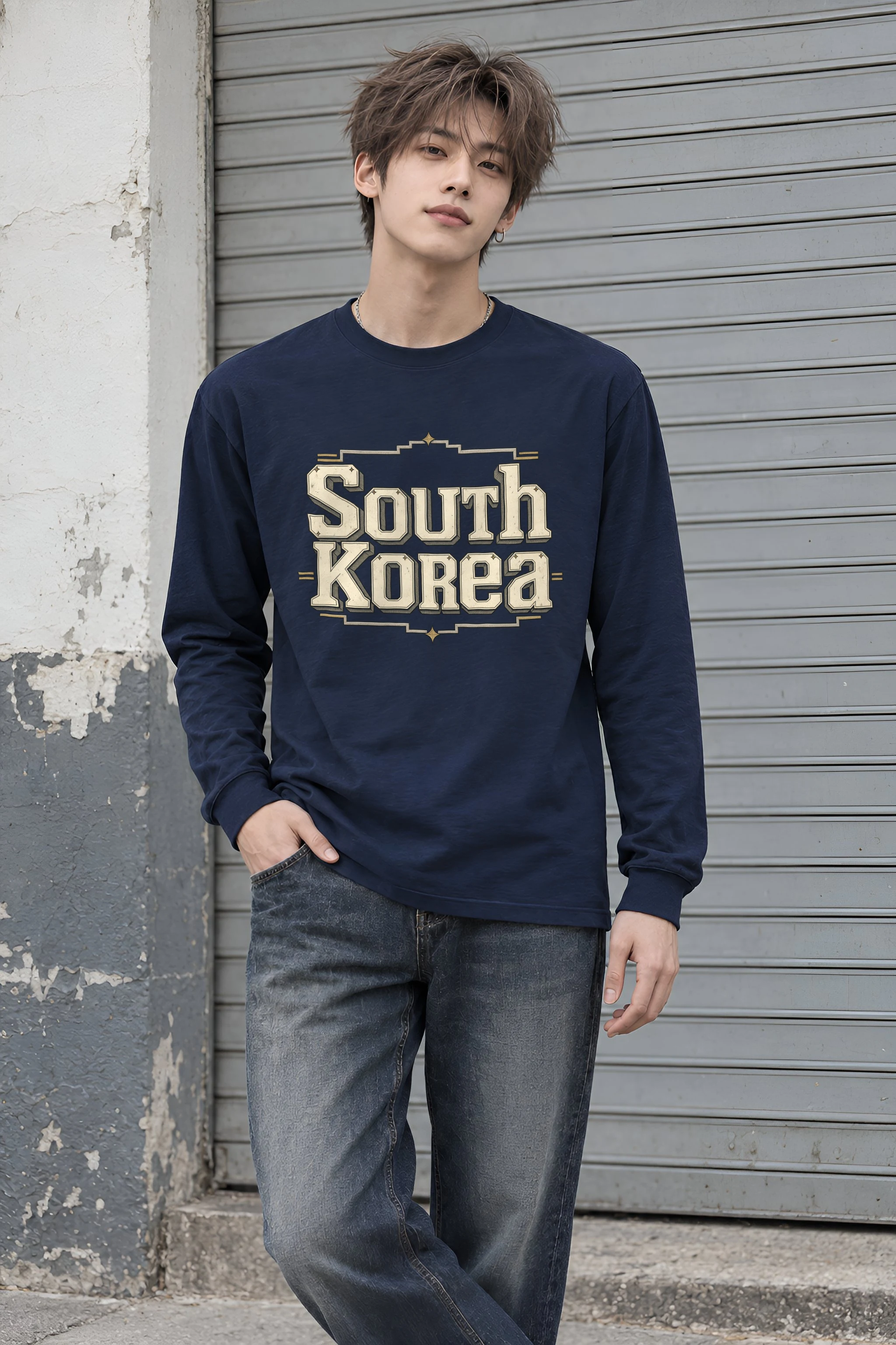 "South Korea Star Border" Unisex Longsleeve T-shirt