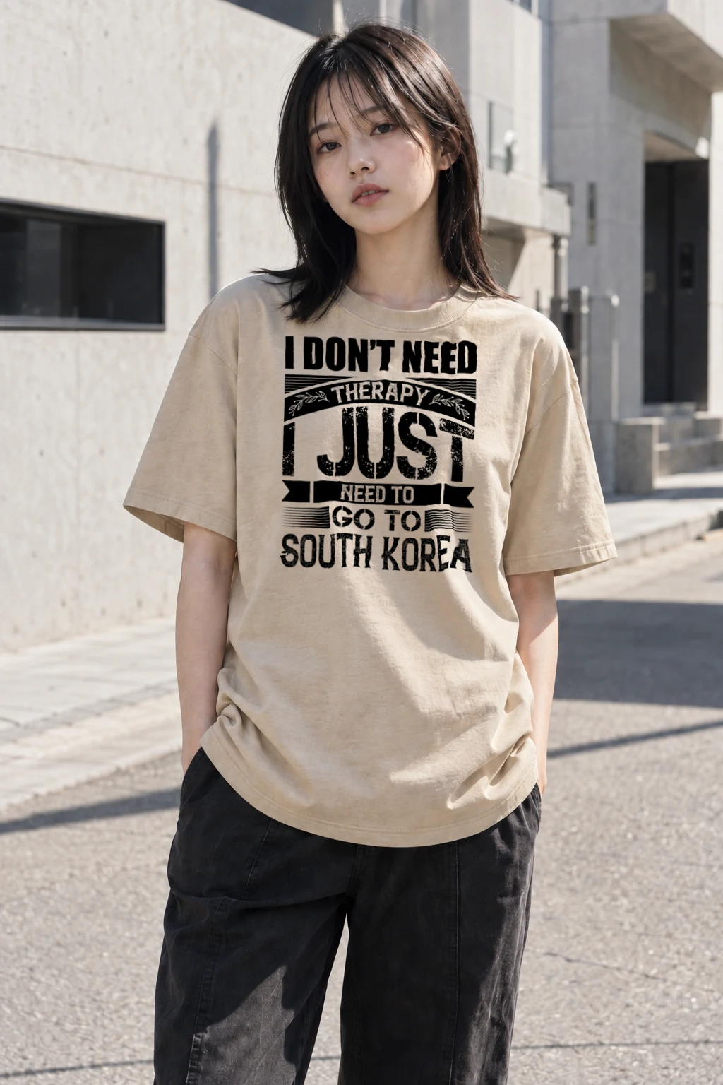 "South Korea Therapy" Heavyweight Unisex Crewneck T-shirt | Gildan 5000