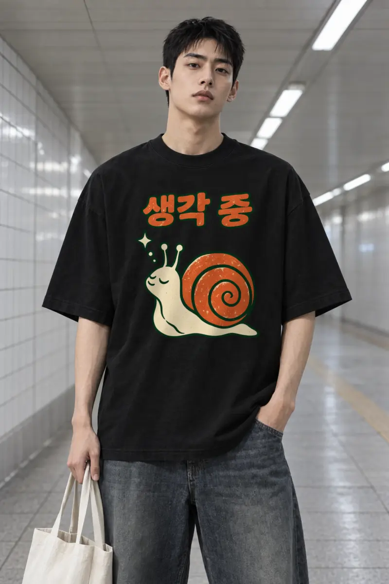 "Spiral Shell Snail" Men's Oversized Heavyweight Crewneck T-Shirt