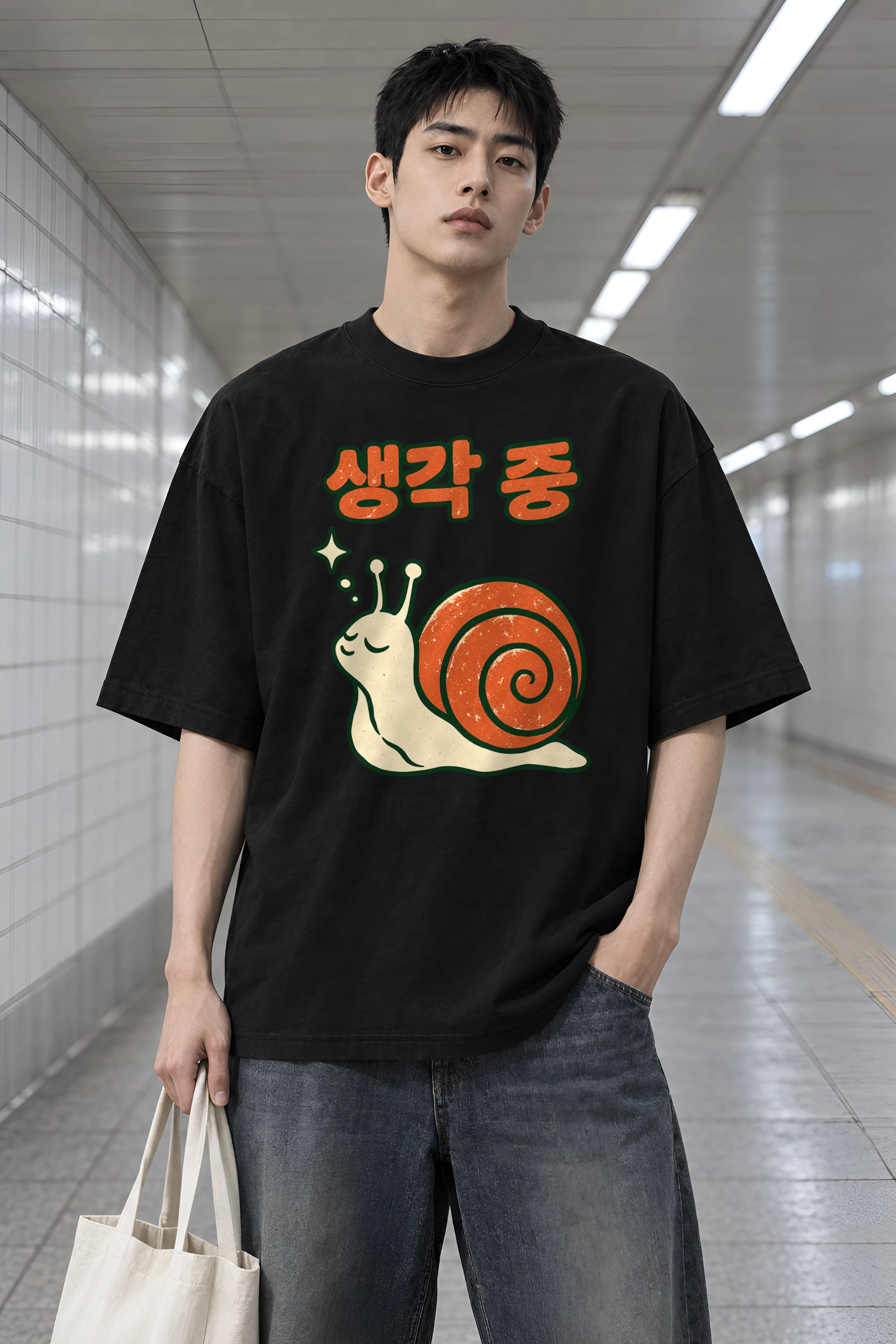 "Spiral Shell Snail" Men's Oversized Heavyweight Crewneck T-Shirt