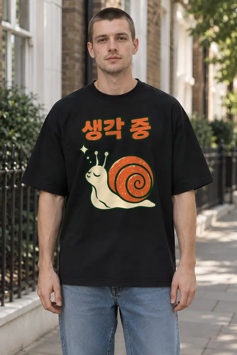 "Spiral Shell Snail" Men's Oversized Heavyweight Crewneck T-Shirt