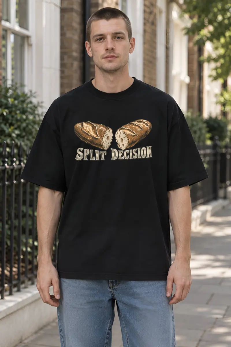 "Split Decision" Unisex Oversized Heavyweight Crewneck T-Shirt