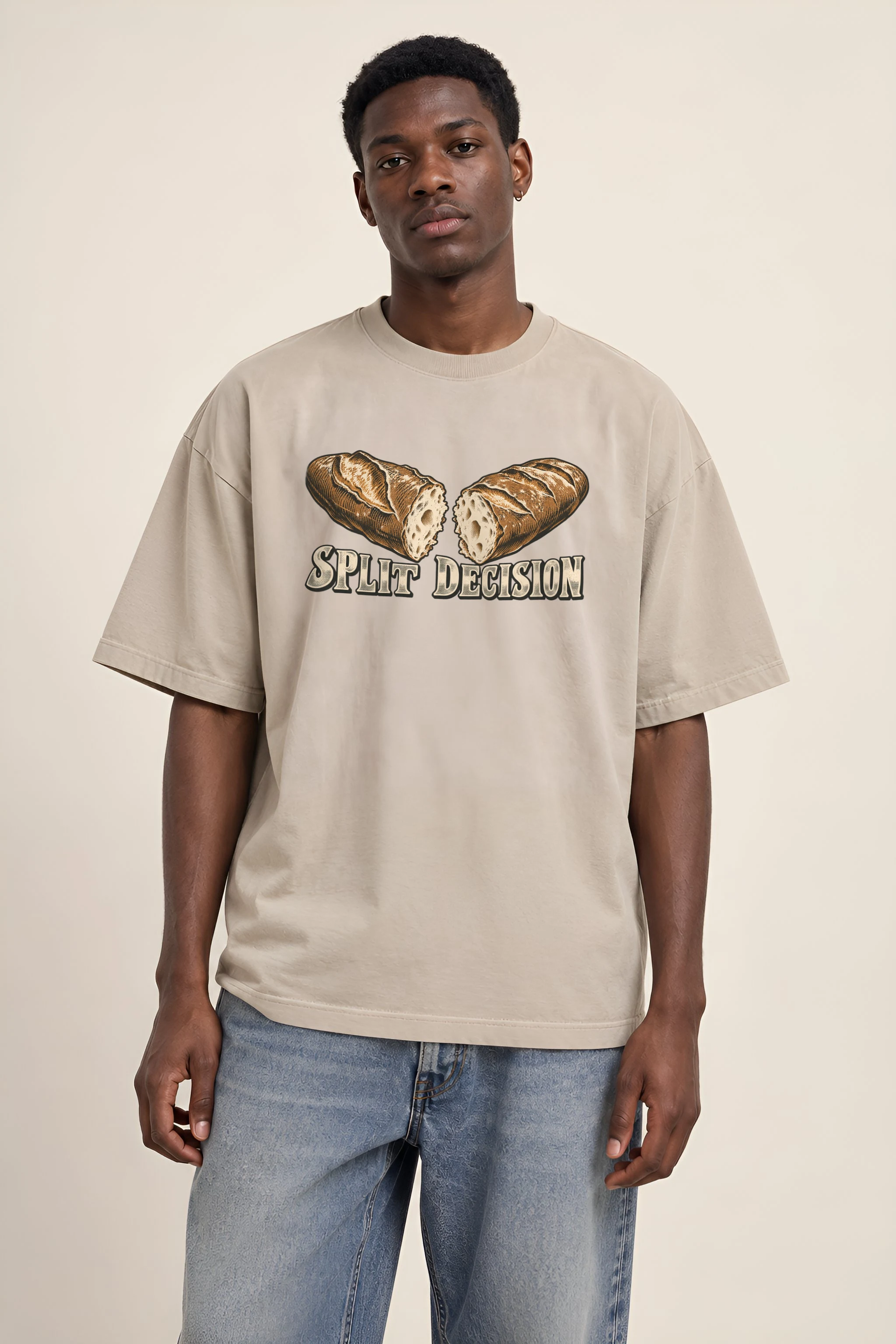 "Split Decision" Unisex Oversized Heavyweight Crewneck T-Shirt