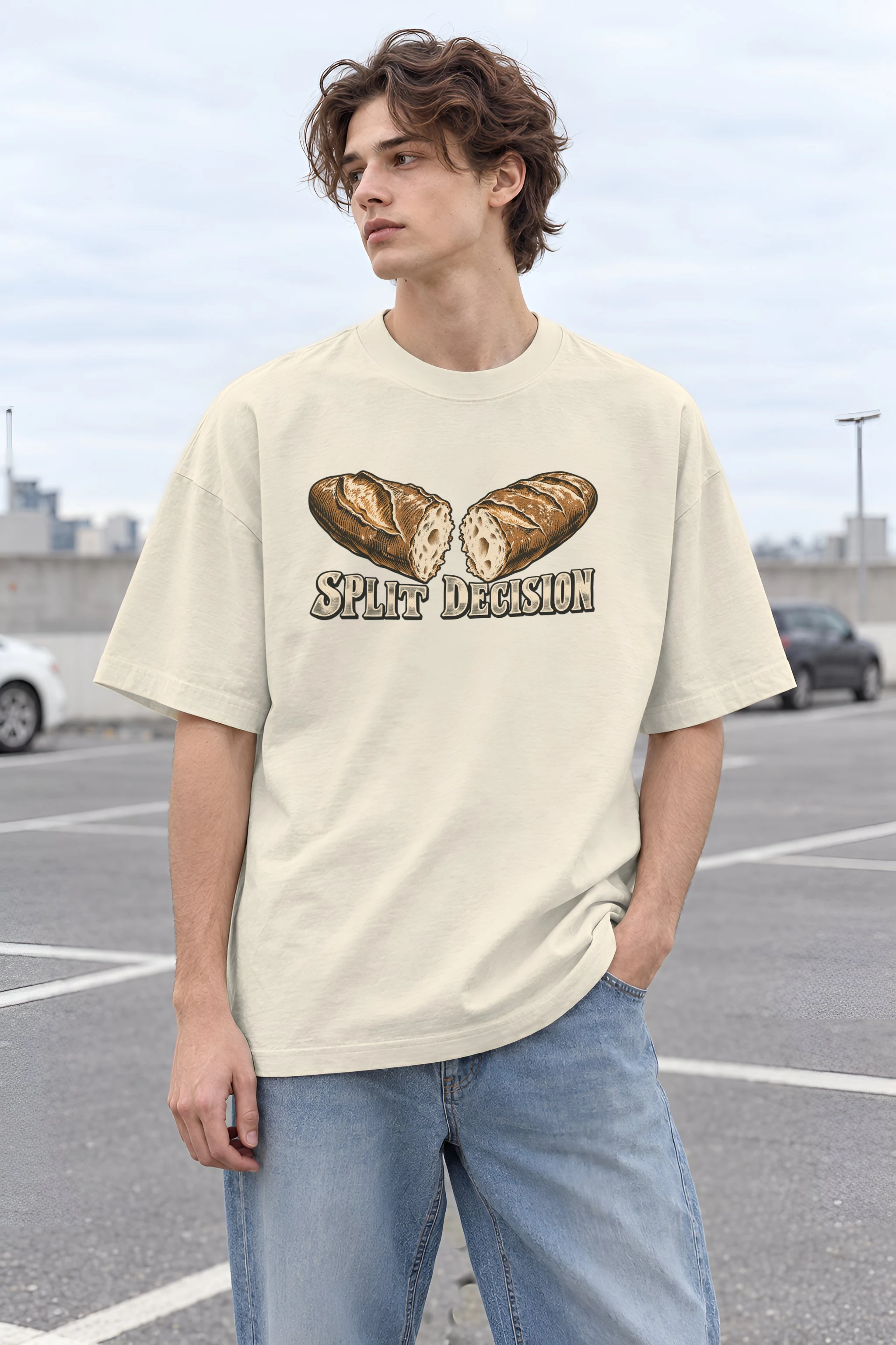 "Split Decision" Unisex Oversized Heavyweight Crewneck T-Shirt